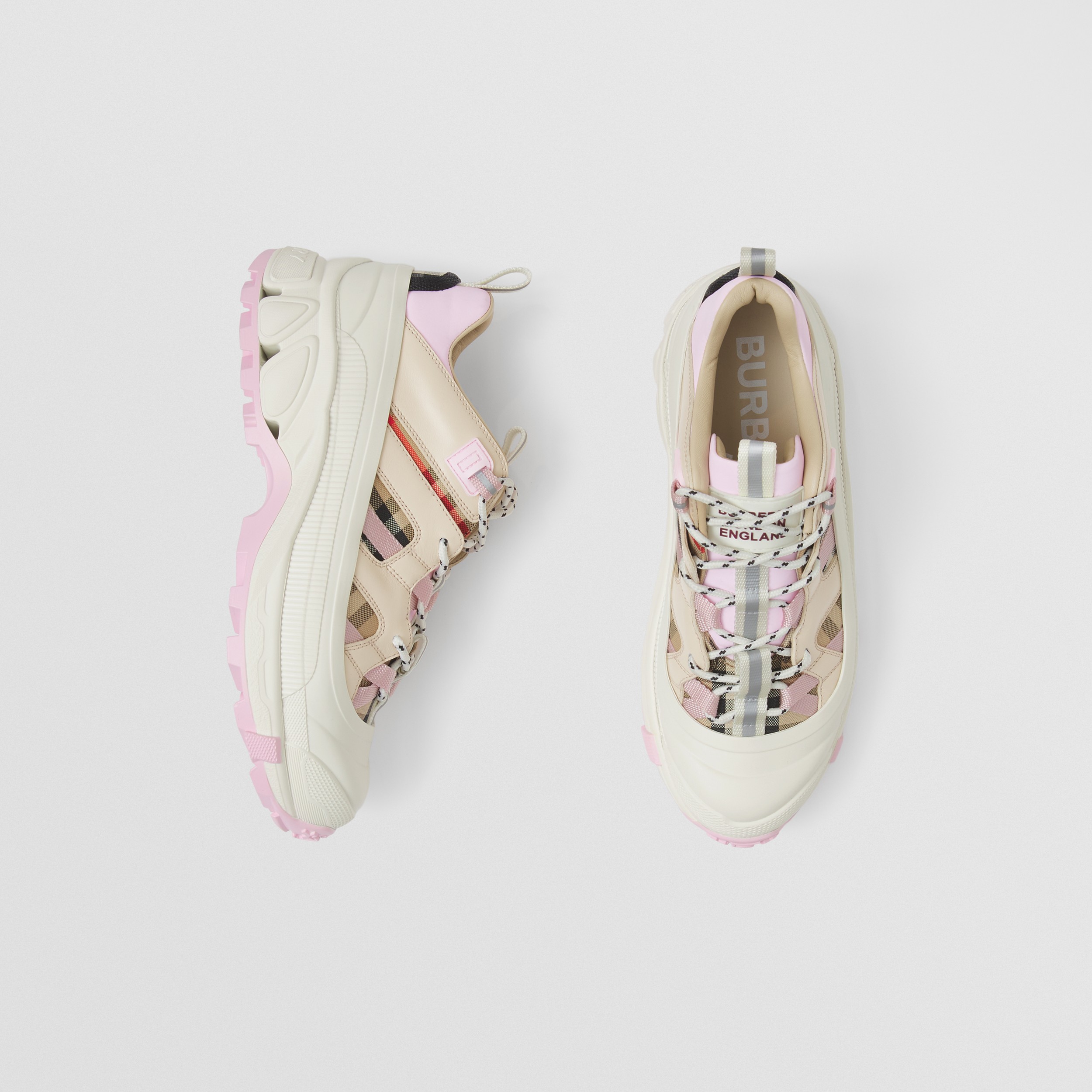Check Cotton and Leather Arthur Sneakers in Pale Peach - Women | Burberry® Official - 1