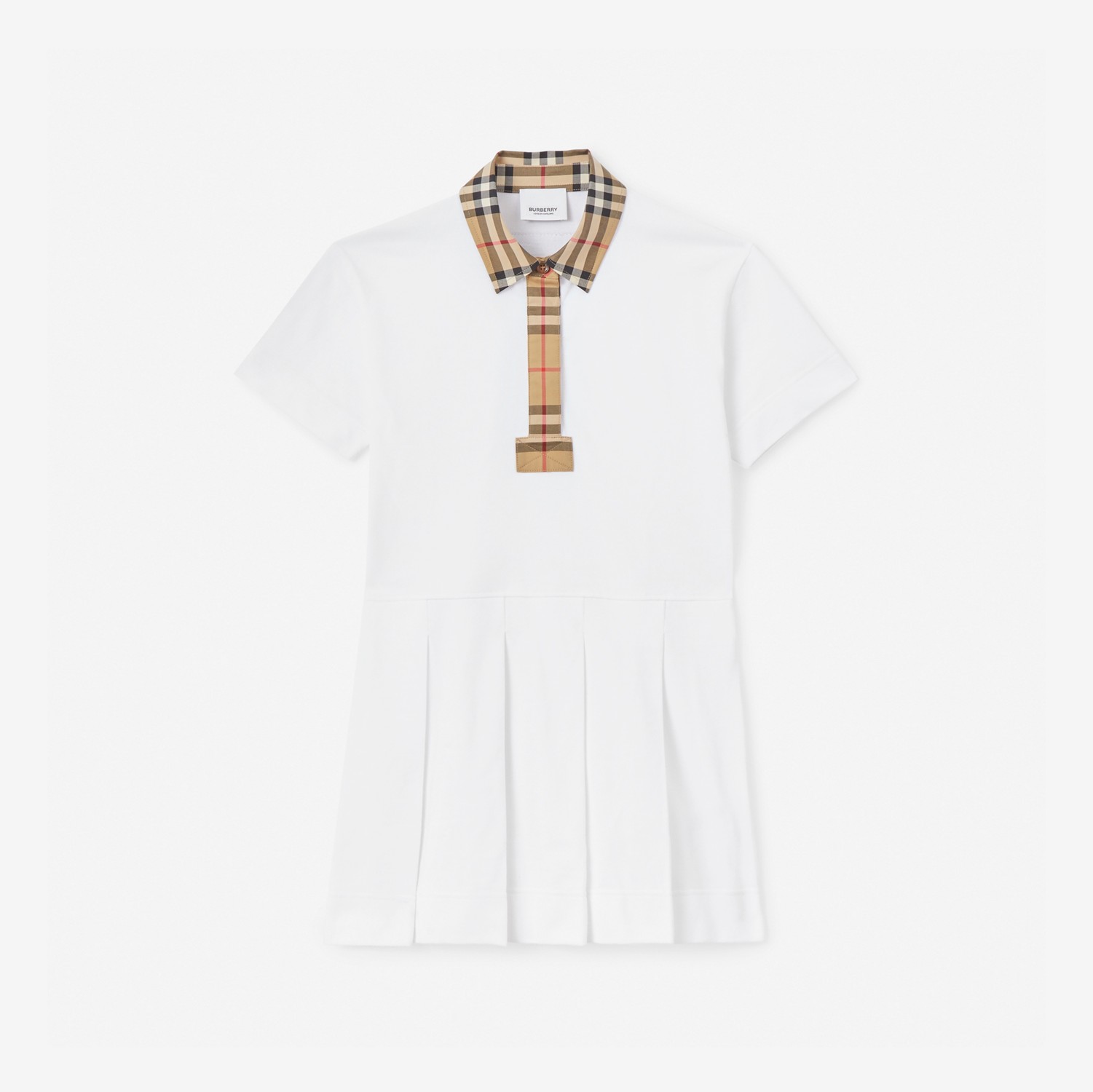 Vintage 格纹装饰棉质珠地布 Polo 衫式连衣裙 (白色) | Burberry® 博柏利官网
