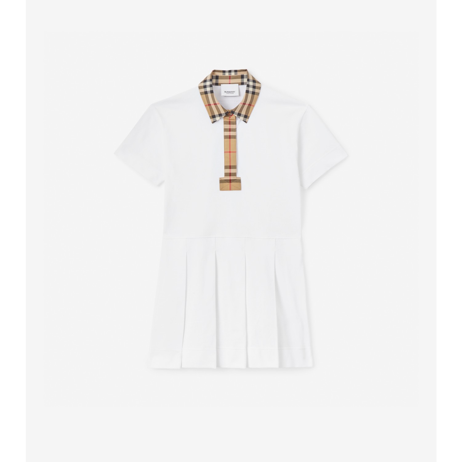 Vintage Check Trim Cotton Piqué Polo Shirt Dress in White | Burberry ...
