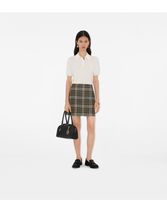 Check Bonded Wool Trench Mini Skirt