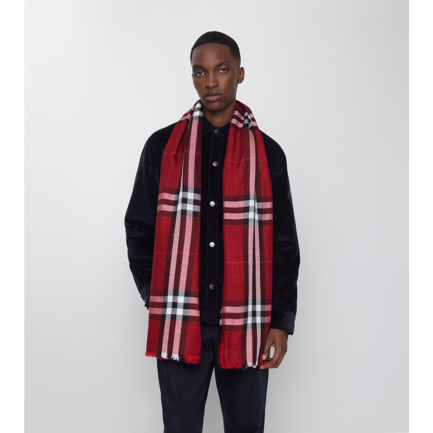 Reversible Check Wool Silk Scarf