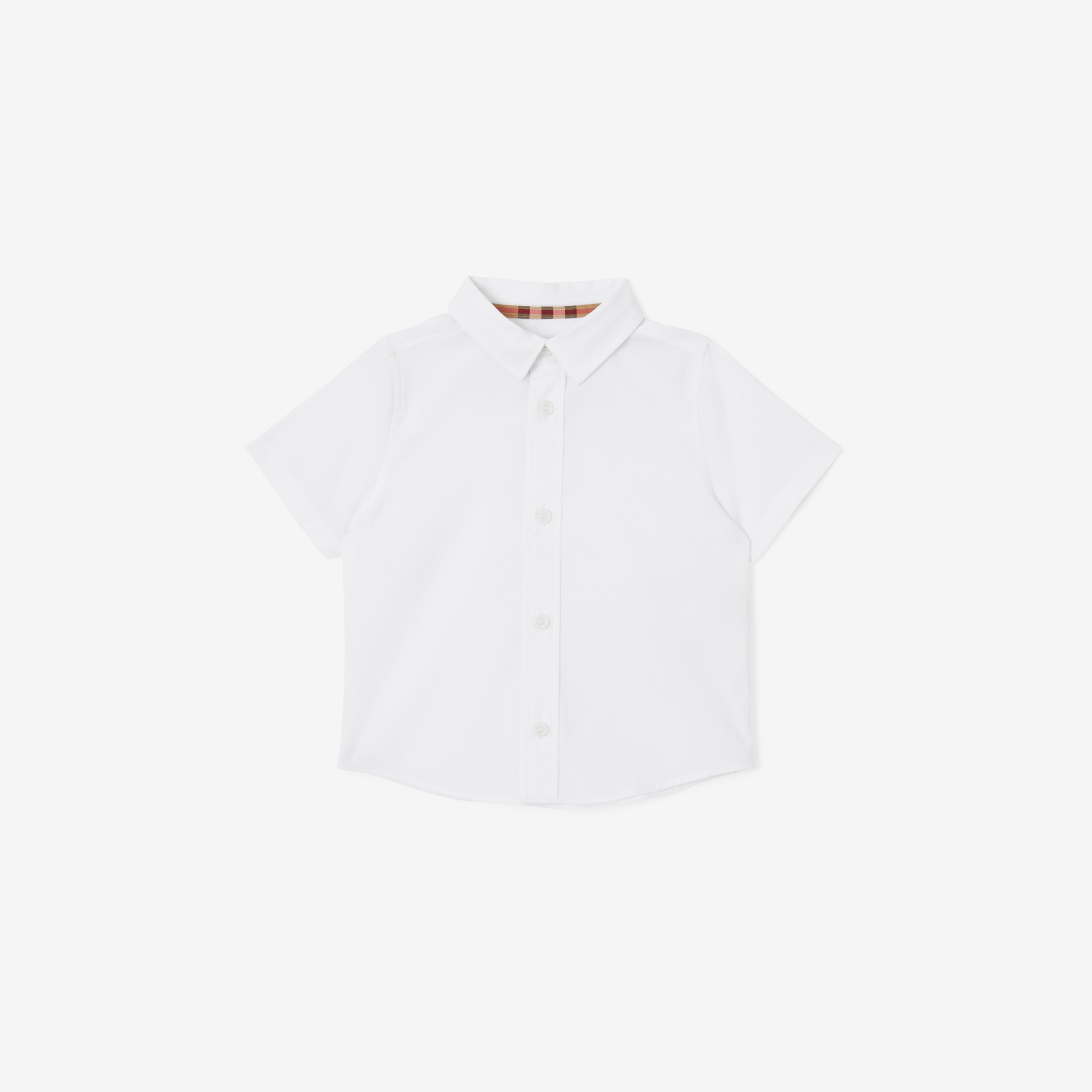 Short-sleeve Logo Print Stretch Cotton Poplin Shirt in White - Children | Burberry® Official - 1