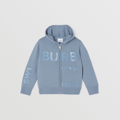 Felpa con cappuccio in lana con stampa Horseferry (Blu Scisto) | Sito  ufficiale Burberry®