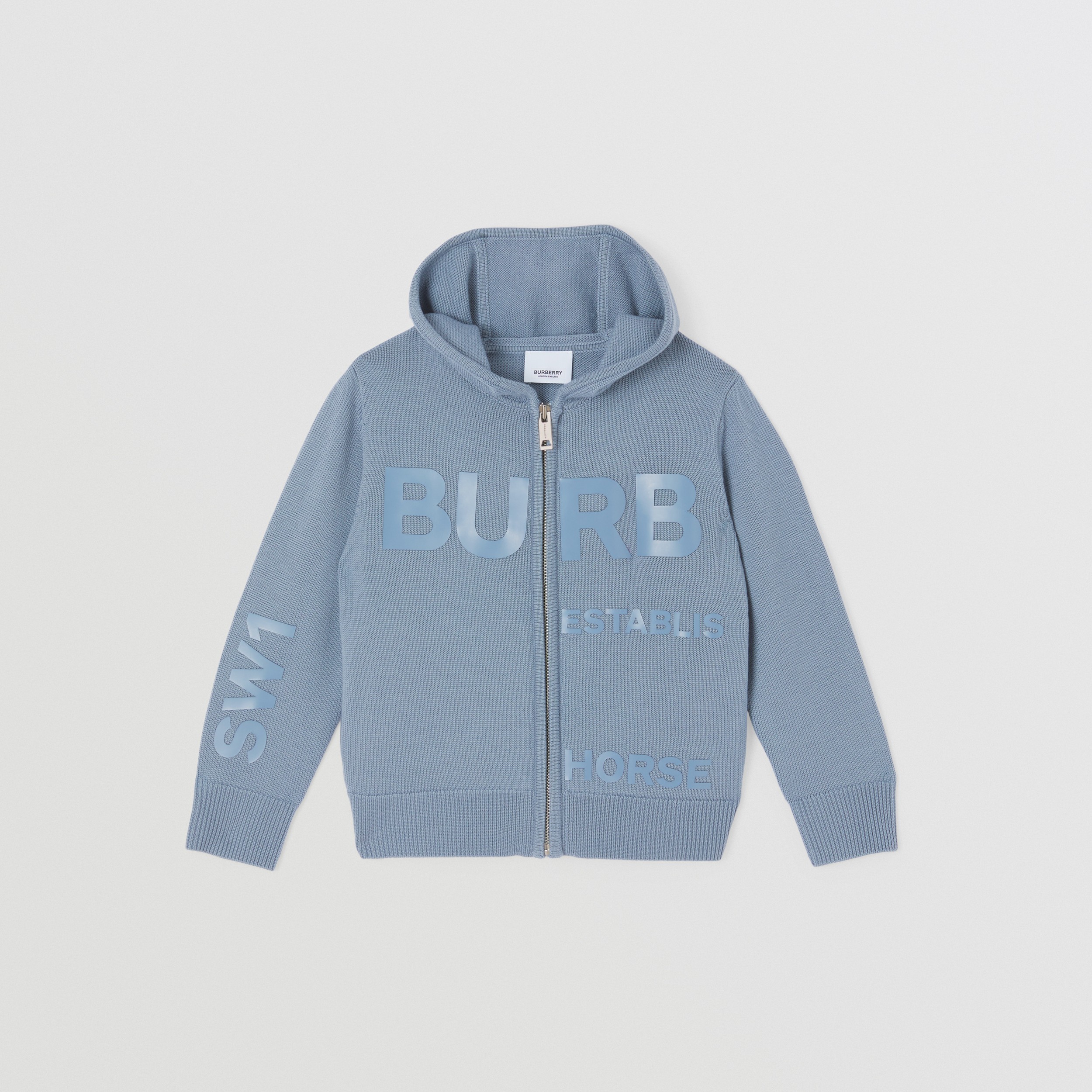 Horseferry Print Wool Hooded Top in Shale Blue | Burberry® Official - 1