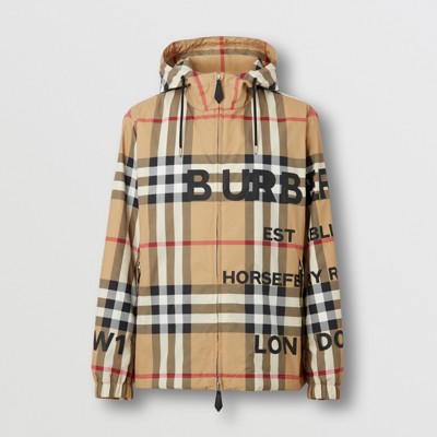 Horseferry Print Check Nylon Hooded Jacket in Archive Beige - Men 