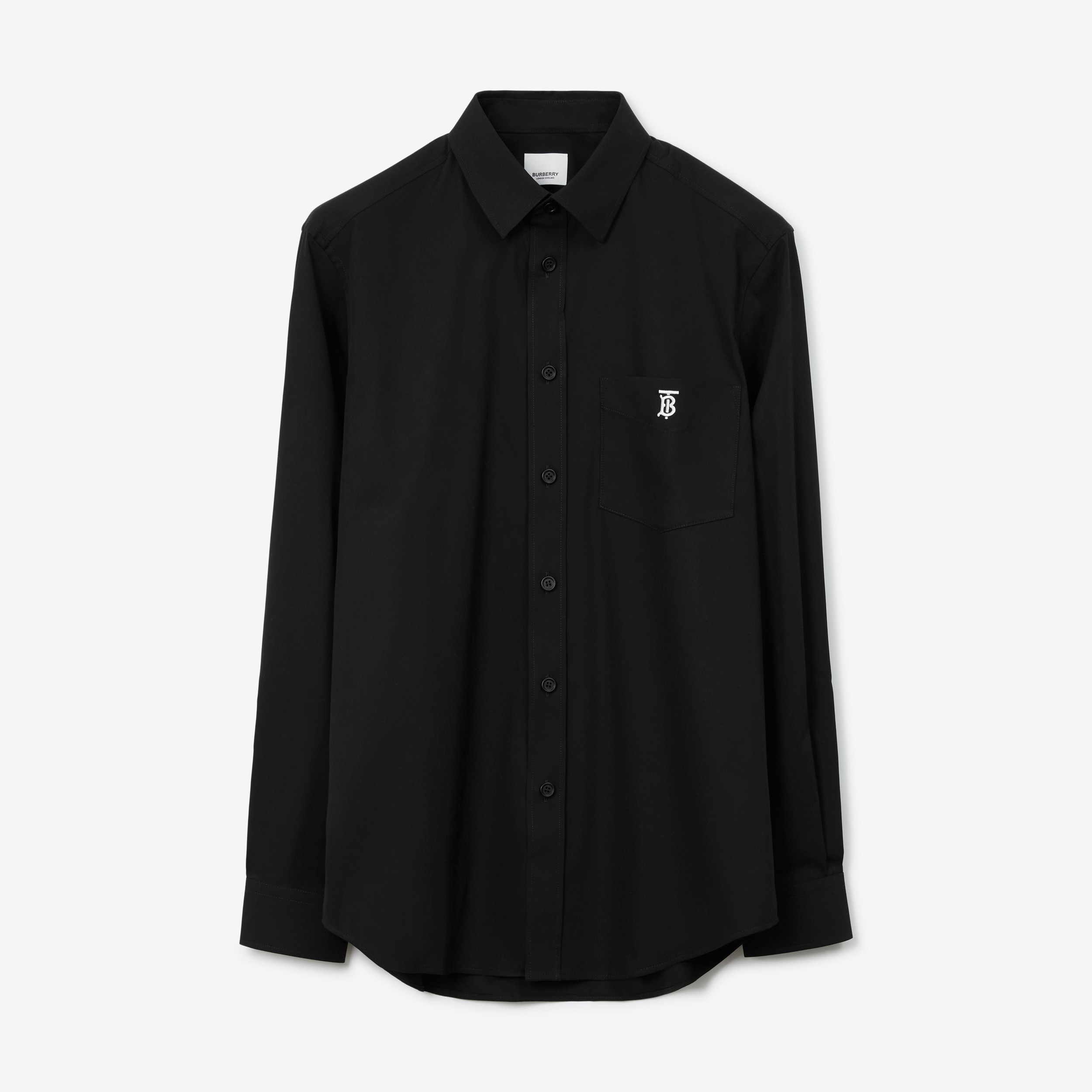 Camisa en mezcla técnica de algodón con detalle de monograma (Negro) | Burberry® oficial - 1