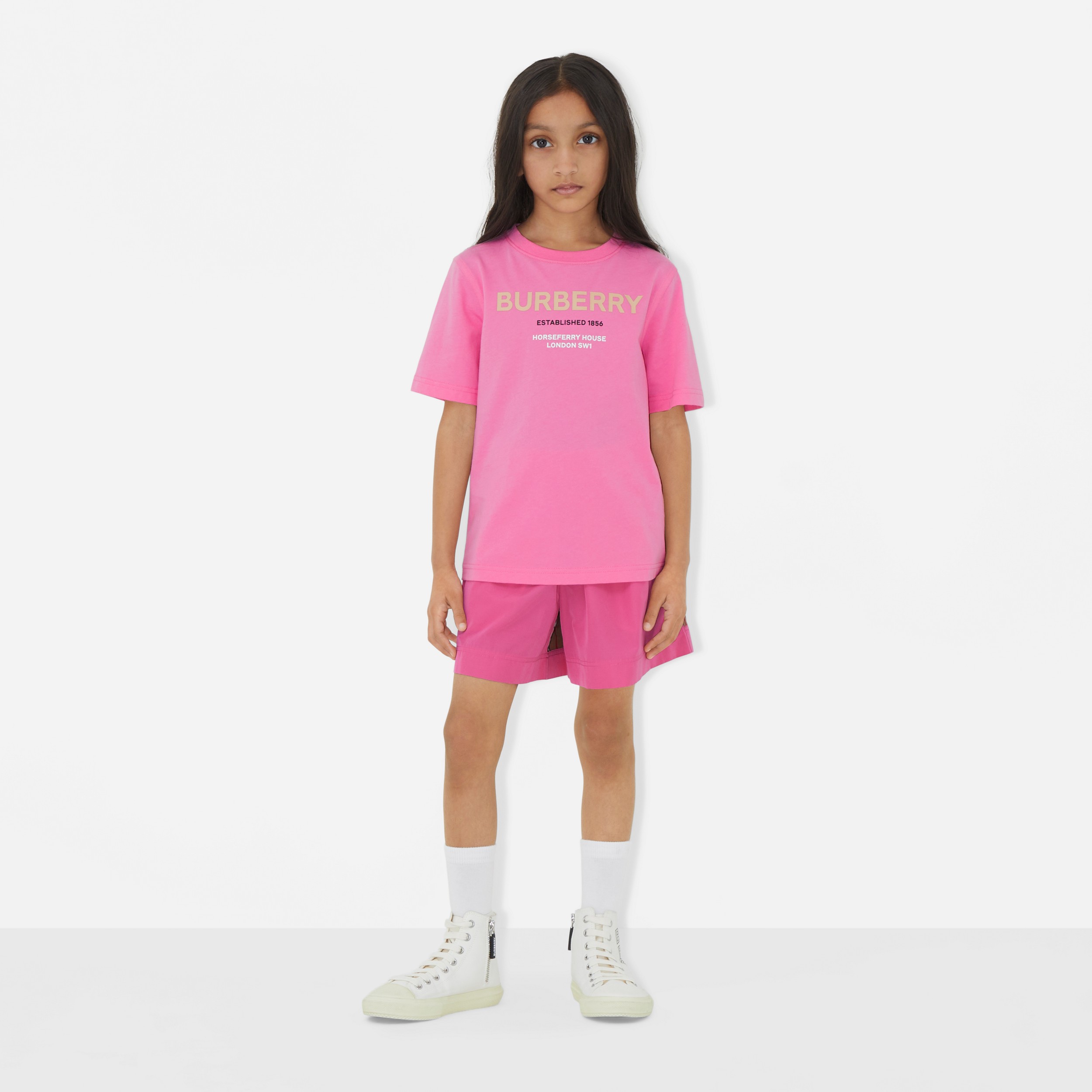 Horseferry Print Cotton T-shirt in Bubblegum Pink | Burberry® Official - 3