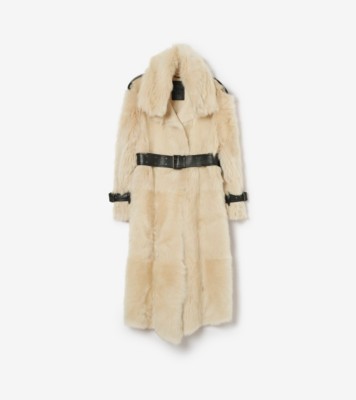 Long Shearling Linley Coat in Ecru beige - Women, Leather