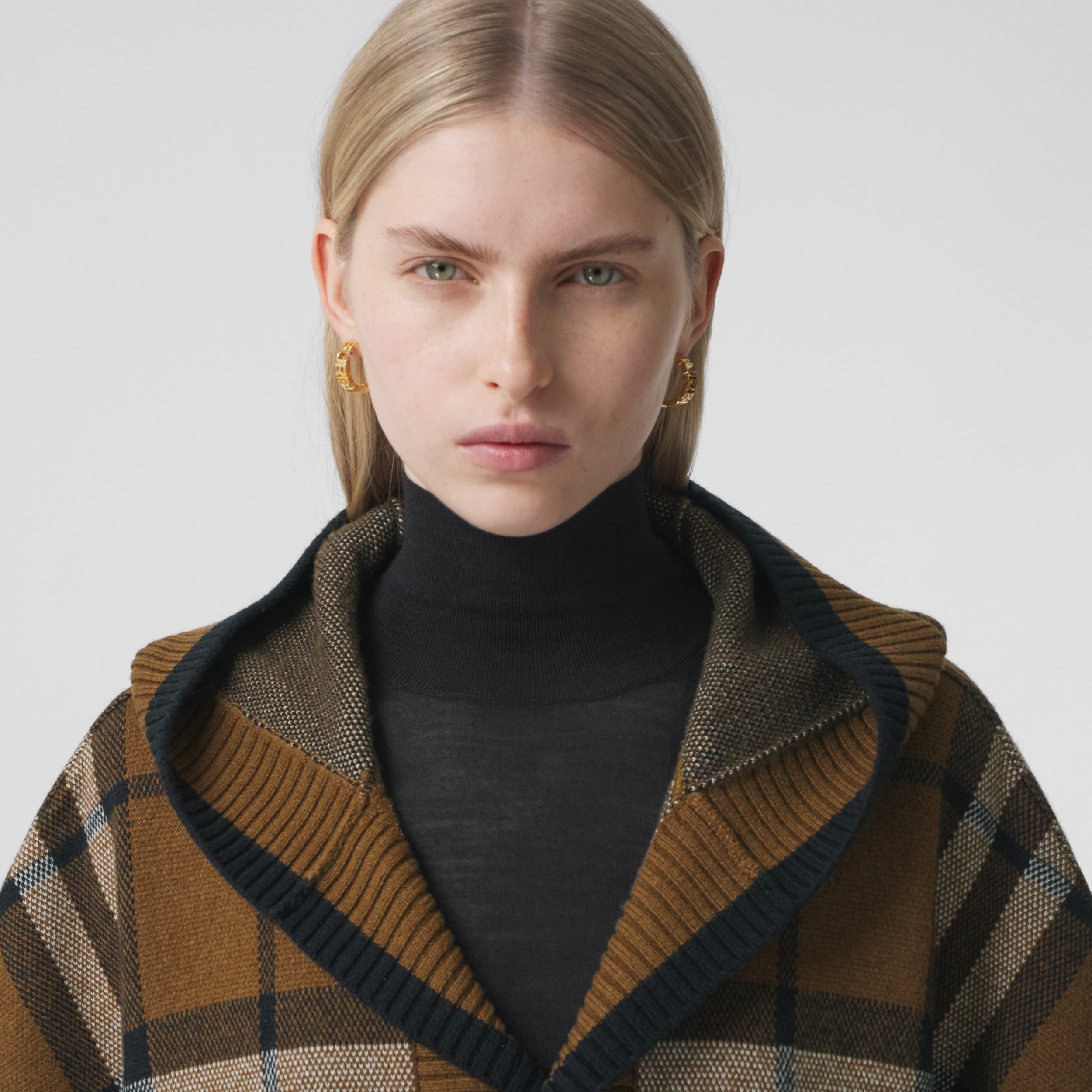 Check Wool Cashmere Blend Hooded Cape in Warm Walnut - Women | Burberry® Official - 4