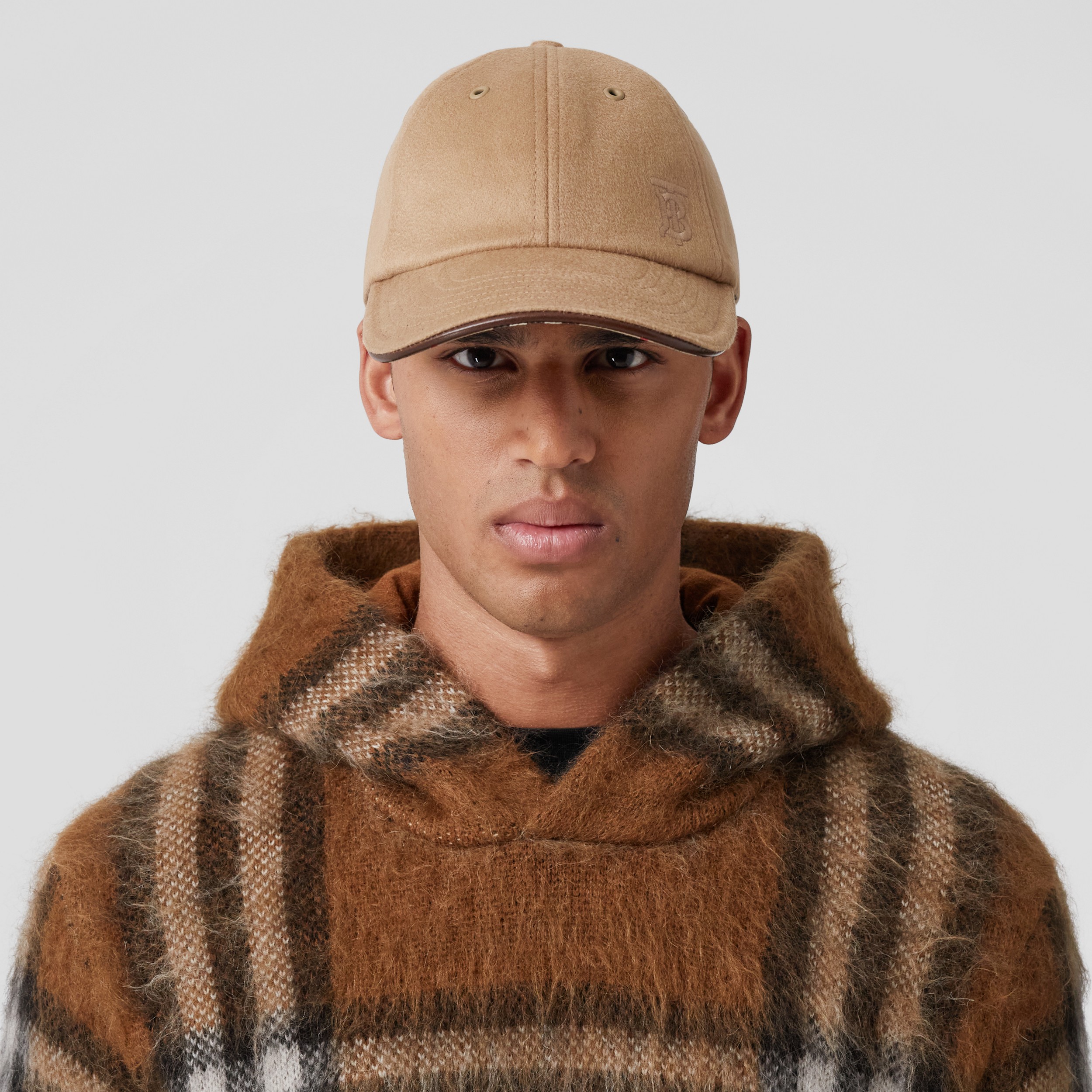Exaggerated Check Wool Mohair Blend Hoodie in Dark Birch Brown - Men | Burberry® Official - 2