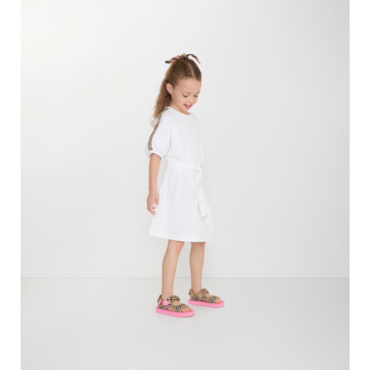  Check Trim Cotton T-shirt Dress