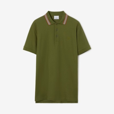 Icon Stripe Collar Cotton Piqué Polo Shirt in Spruce Green - Men 