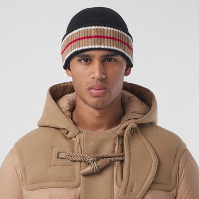 Reversible Icon Stripe Cashmere Cotton Beanie In Black/camel | Burberry ...