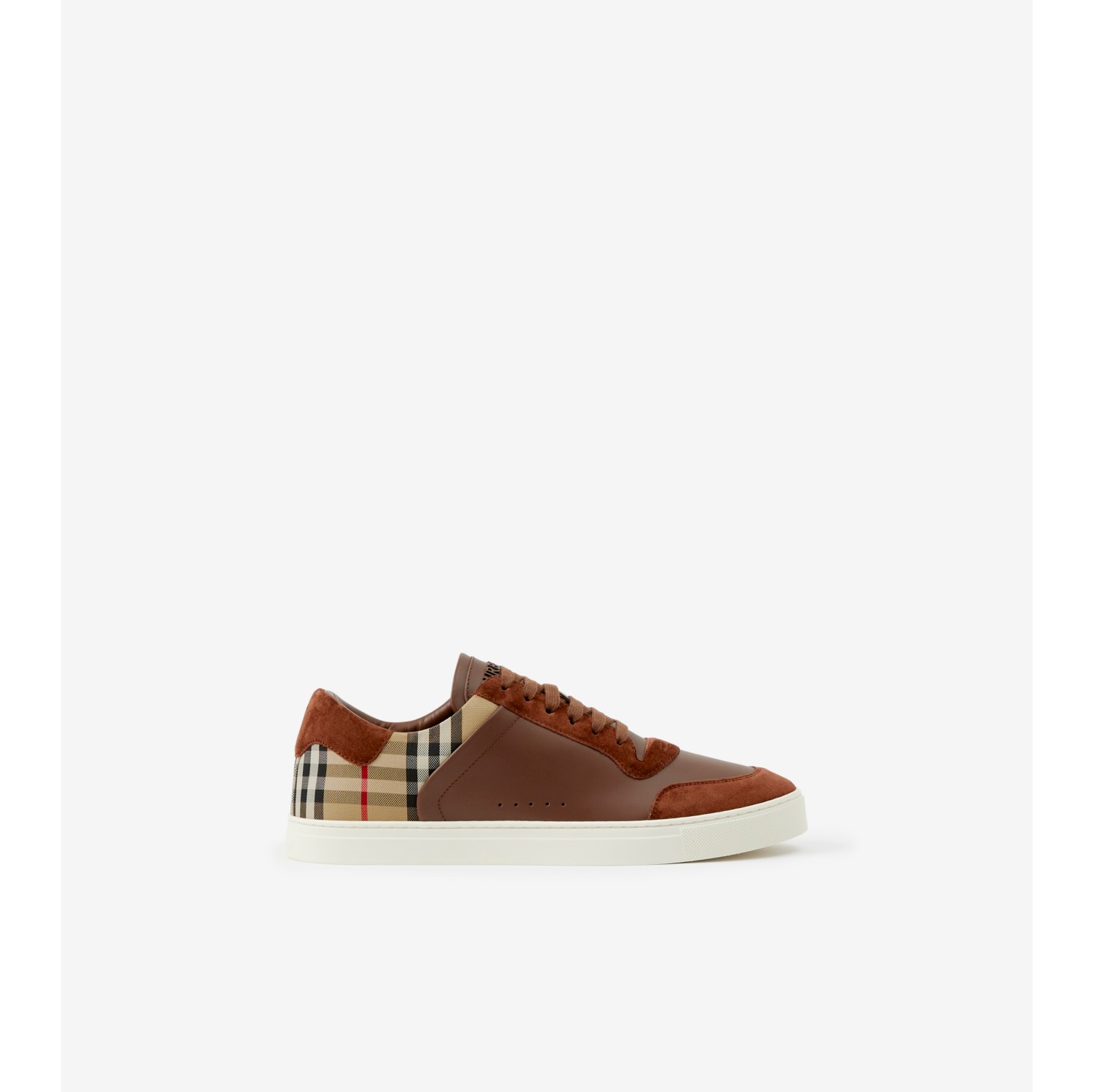 Leather Suede and Check Sneakers in Ox archive beige Burberry