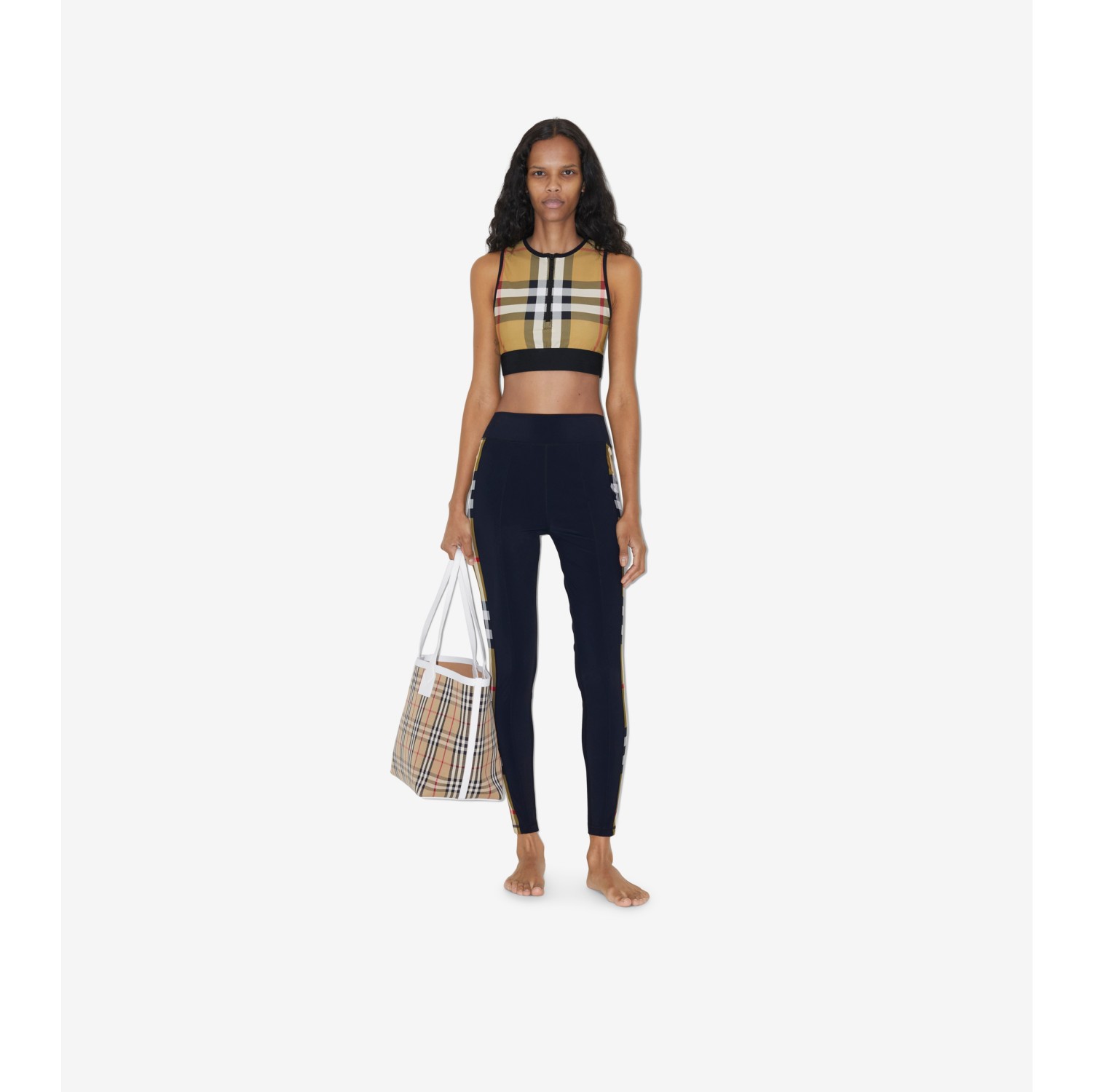 BURBERRY Checked Stretch-Jersey Leggings in Black