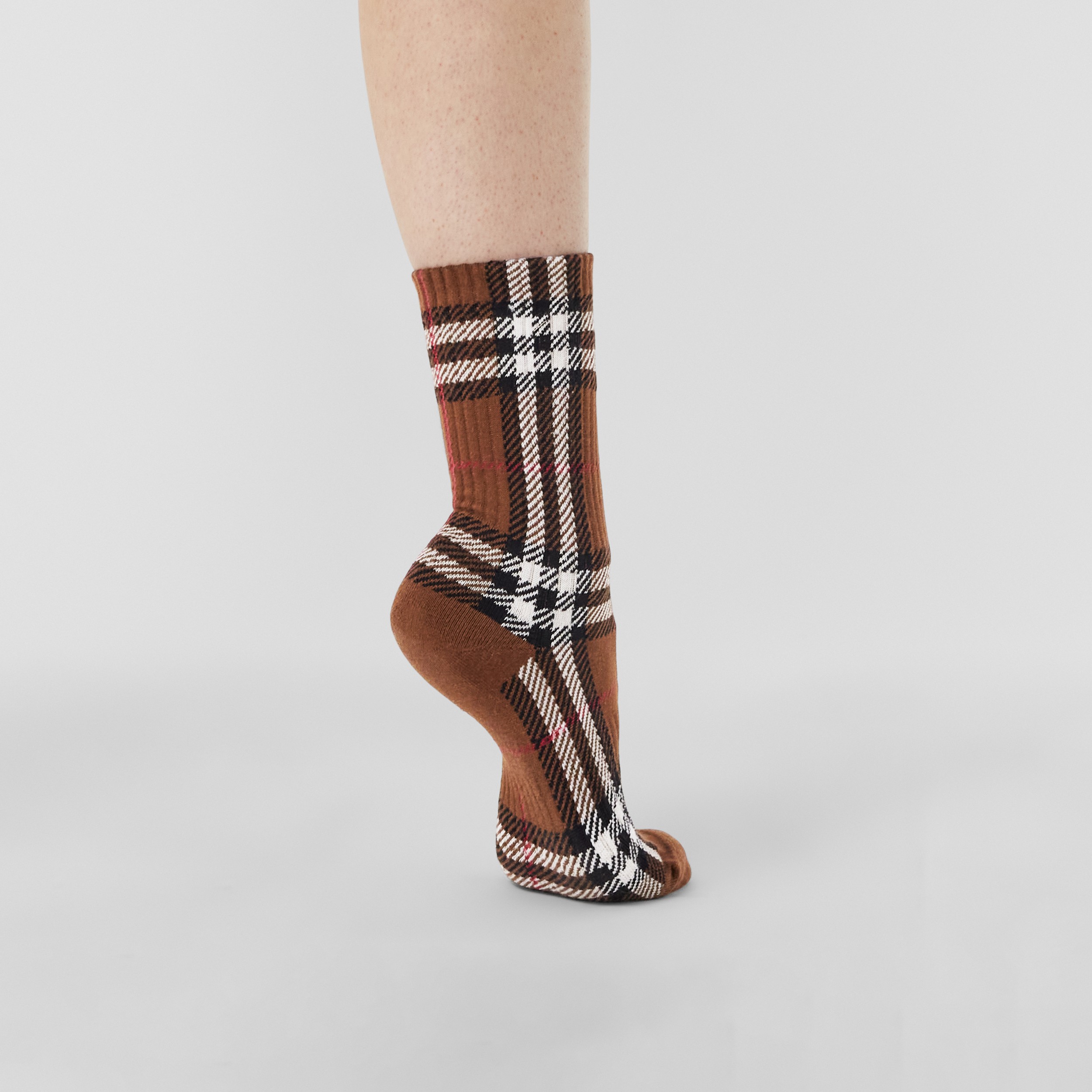 Check Intarsia Technical Stretch Cotton Socks in Dark Birch Brown | Burberry® Official - 3