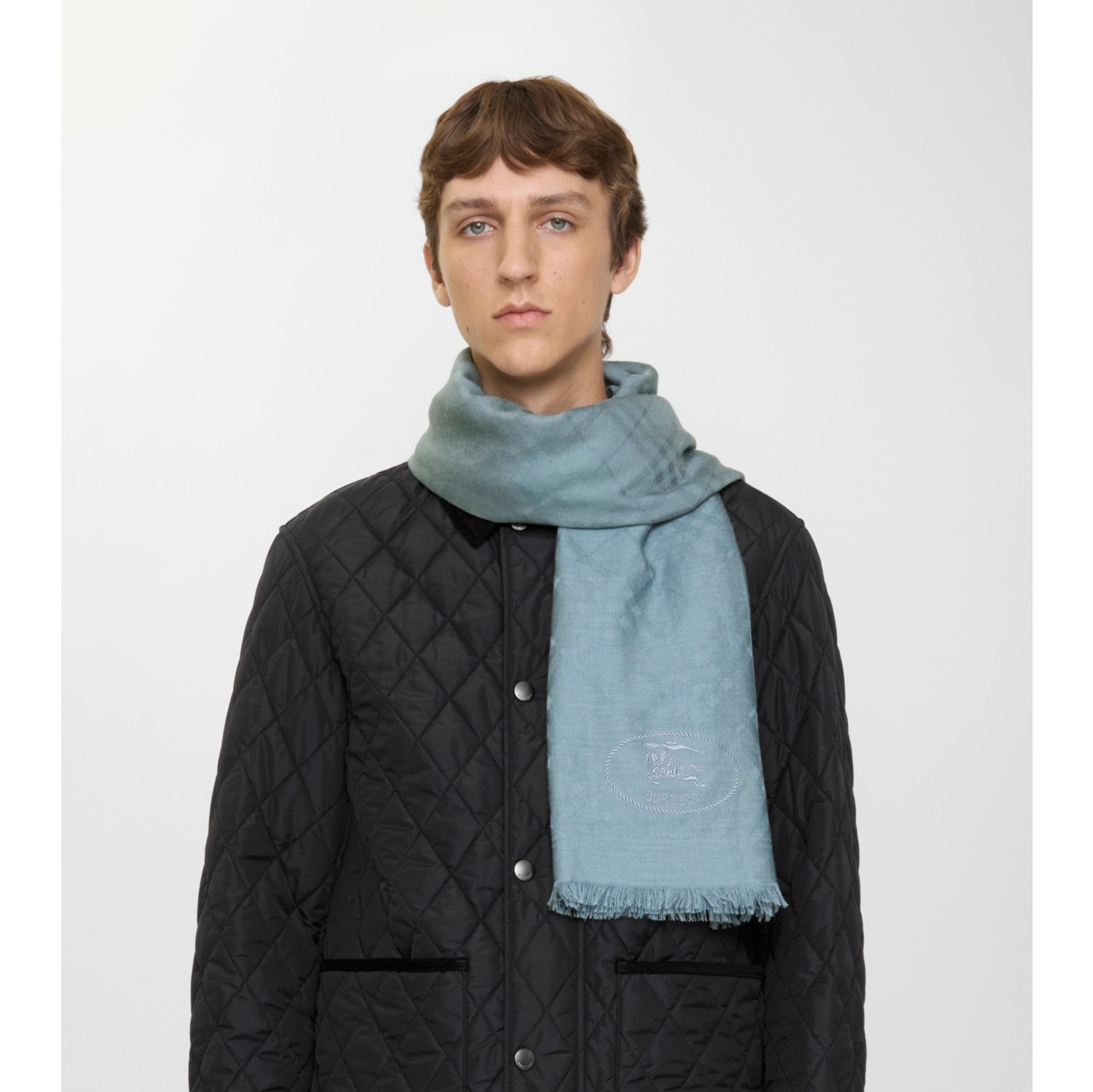 Wide Check Wool Silk Scarf