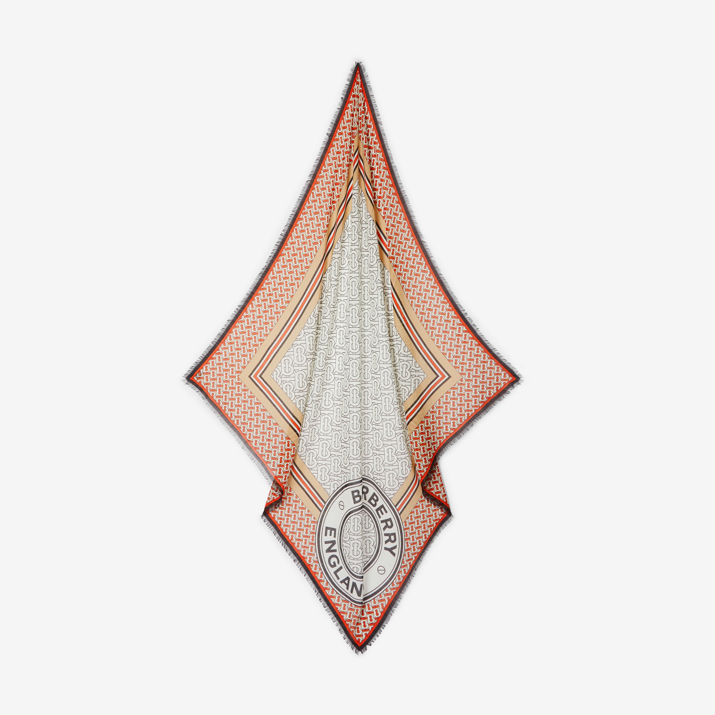 Monogram Print Wool Silk Large Square Scarf in Vermilion | Burberry® Official - 2