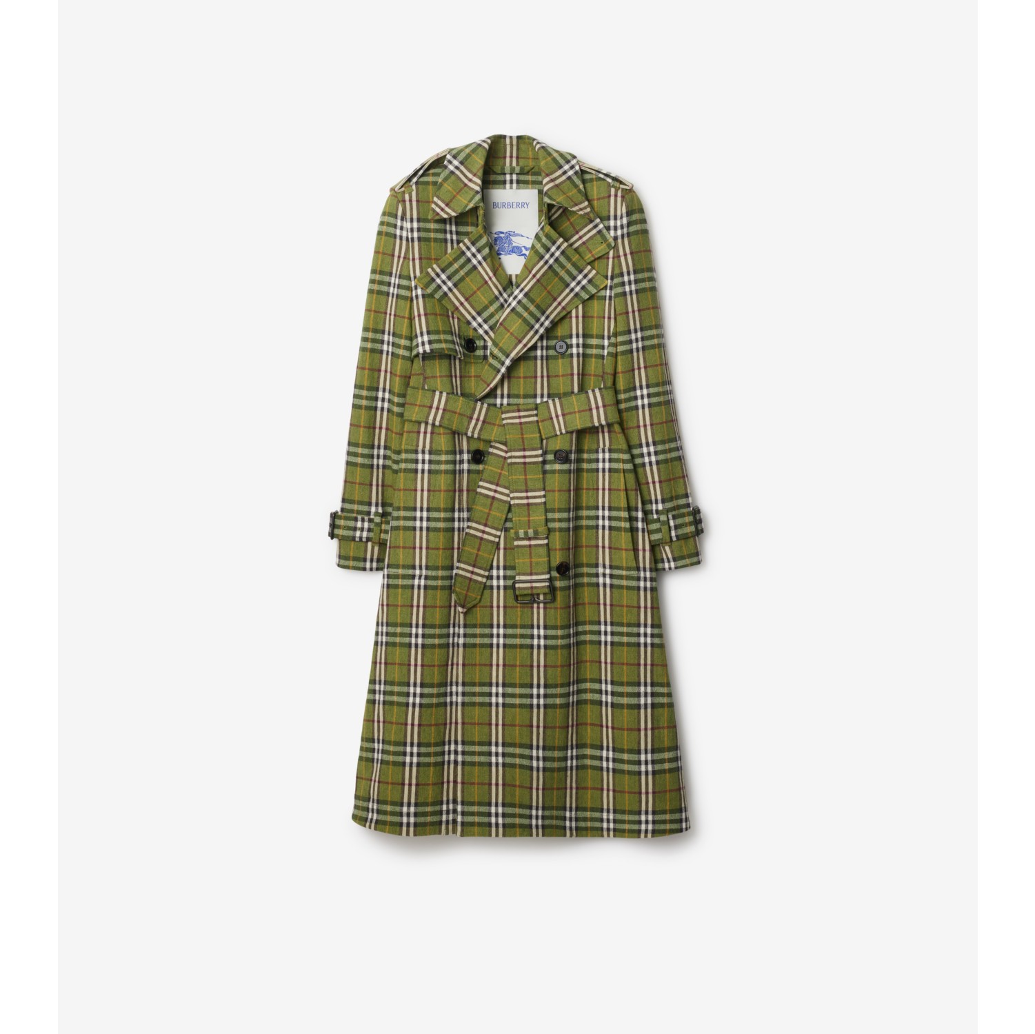 Long Check Stretch Linen Trench Coat