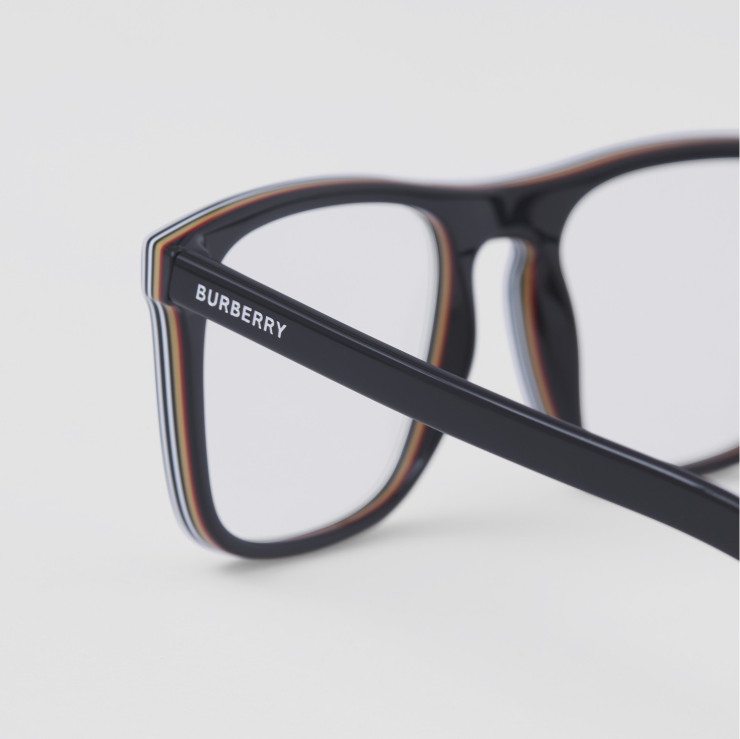 Stripe Detail Square Optical Frames in Black Men Burberry Official