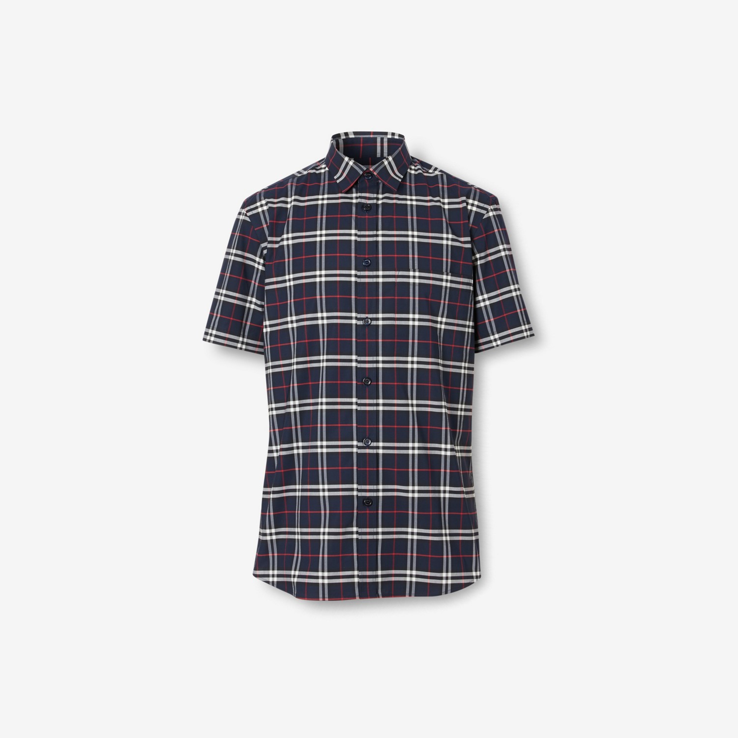 Short-sleeve Check Stretch Cotton Shirt in Navy - Men | Burberry® Official