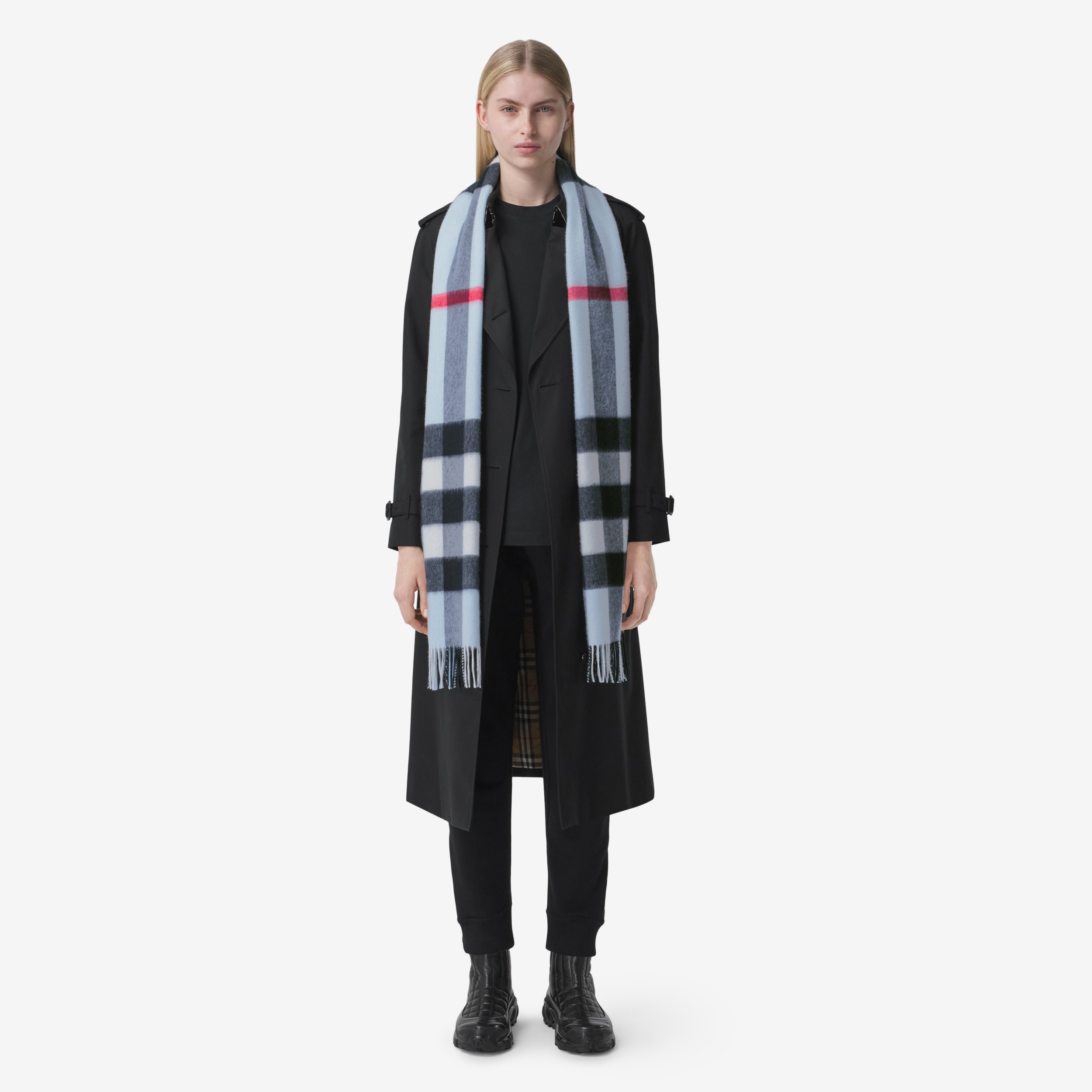 Check Cashmere Scarf in Pale Blue | Burberry® Official - 3