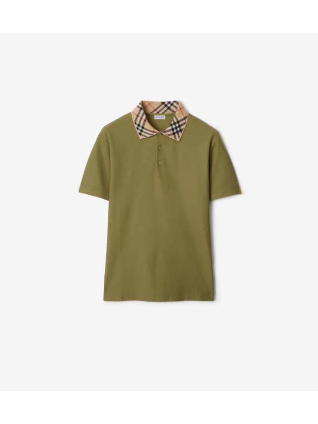 Check Collar Cotton Polo Shirt