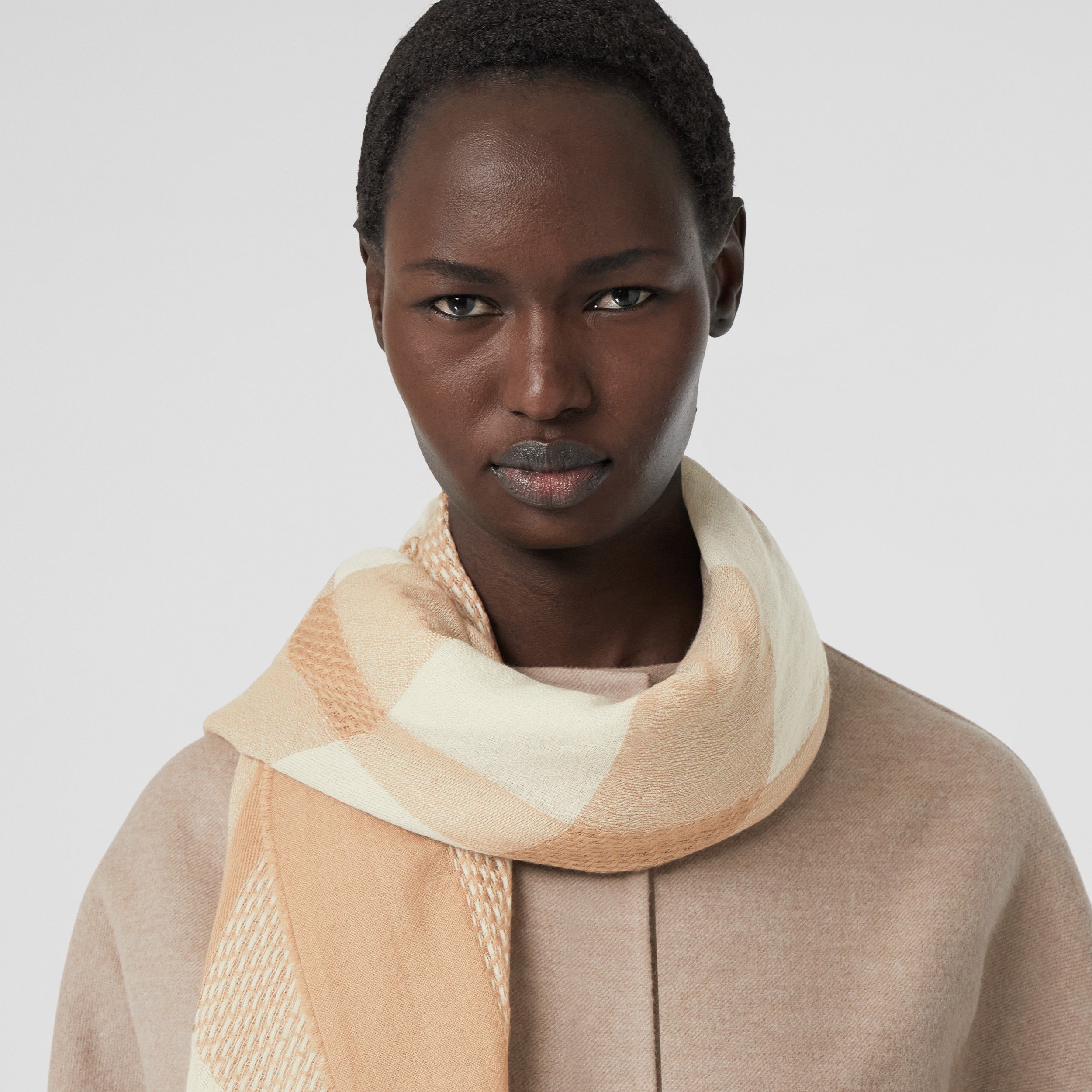 Check Cashmere Large Square Scarf in Camel | Burberry® Official - 3