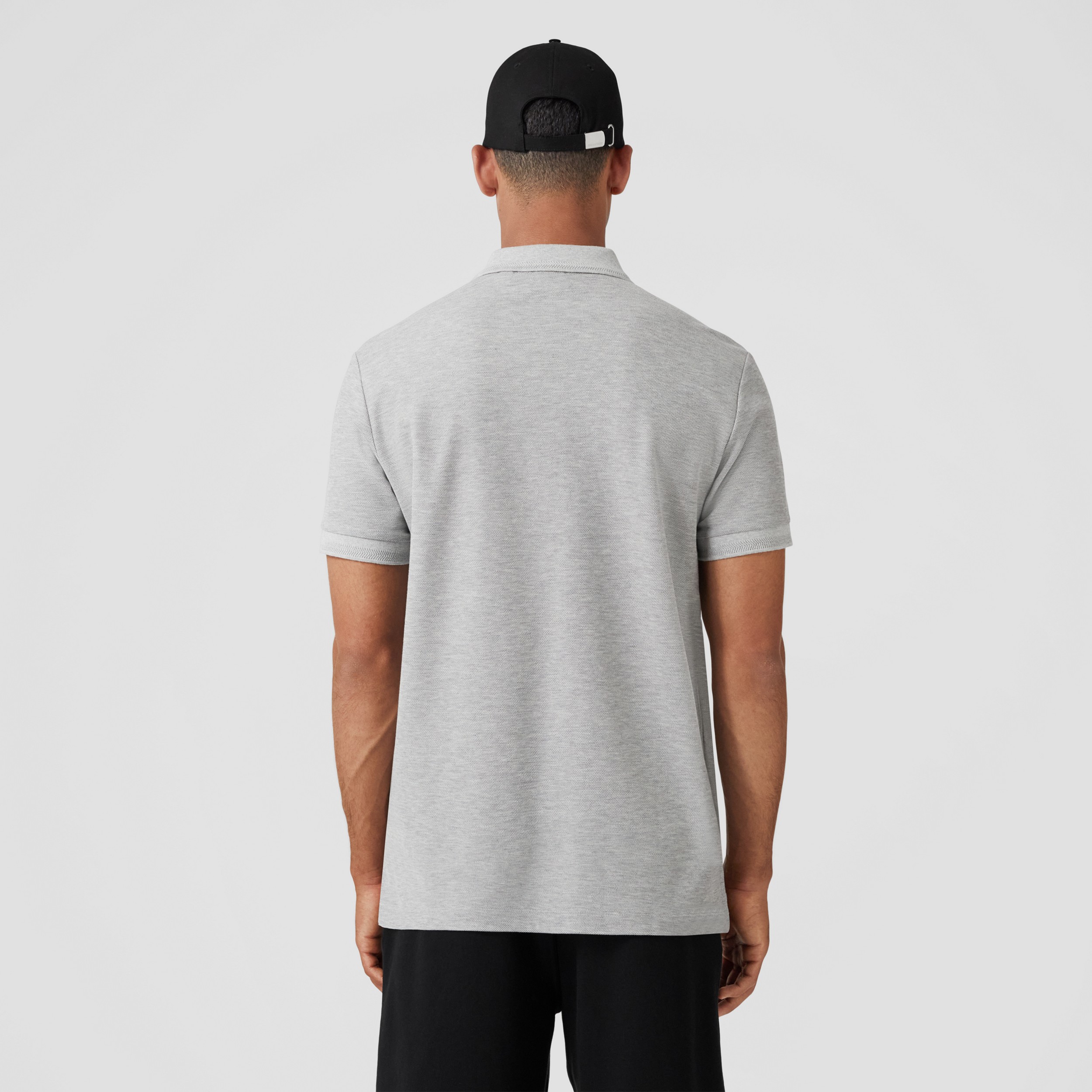 Monogram Motif Cotton Piqué Polo Shirt in Pale Grey Melange - Men | Burberry® Official - 3