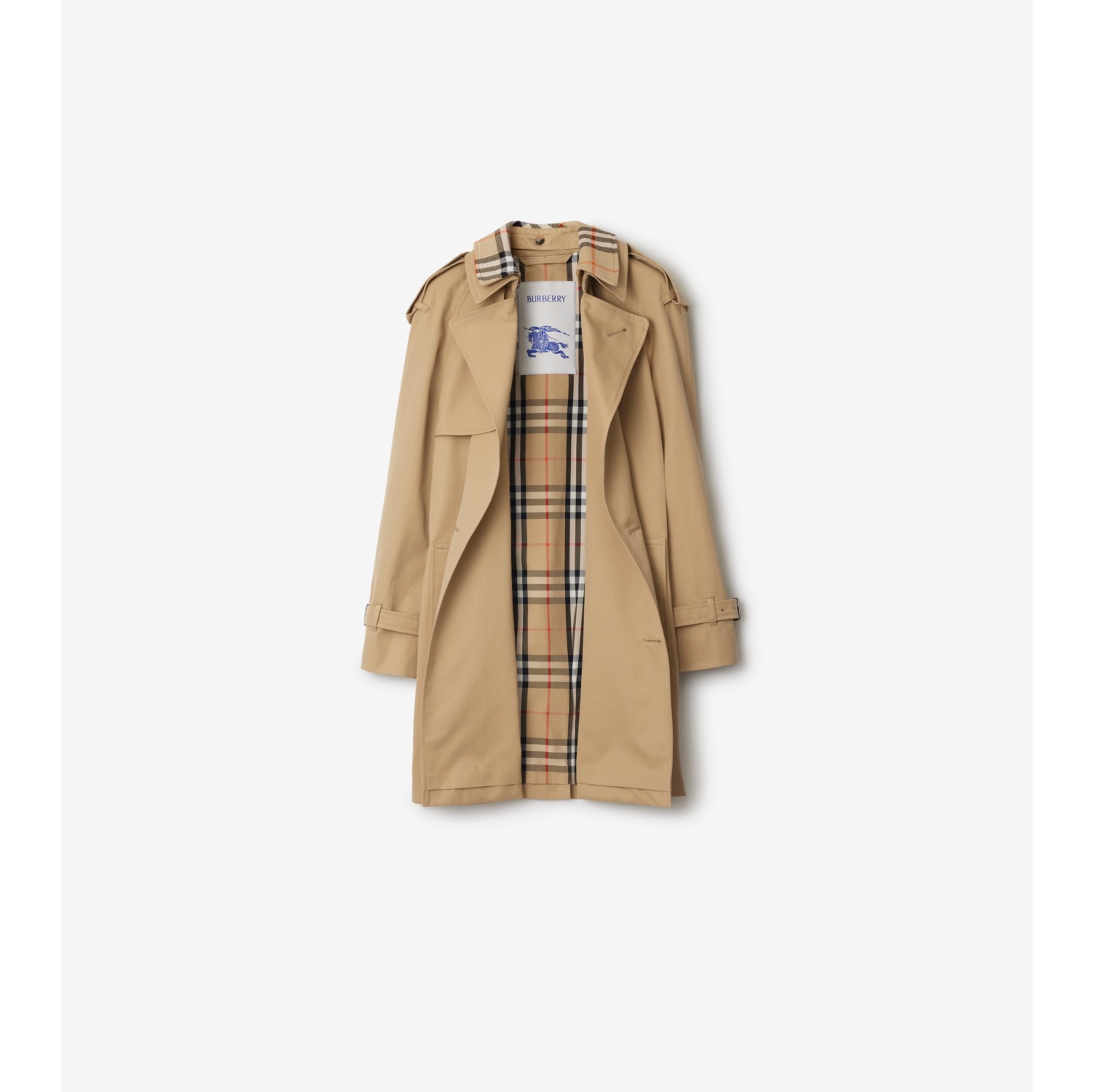 Short Detachable Collar Gabardine Trench Coat in Flax Women Cotton Burberry Official