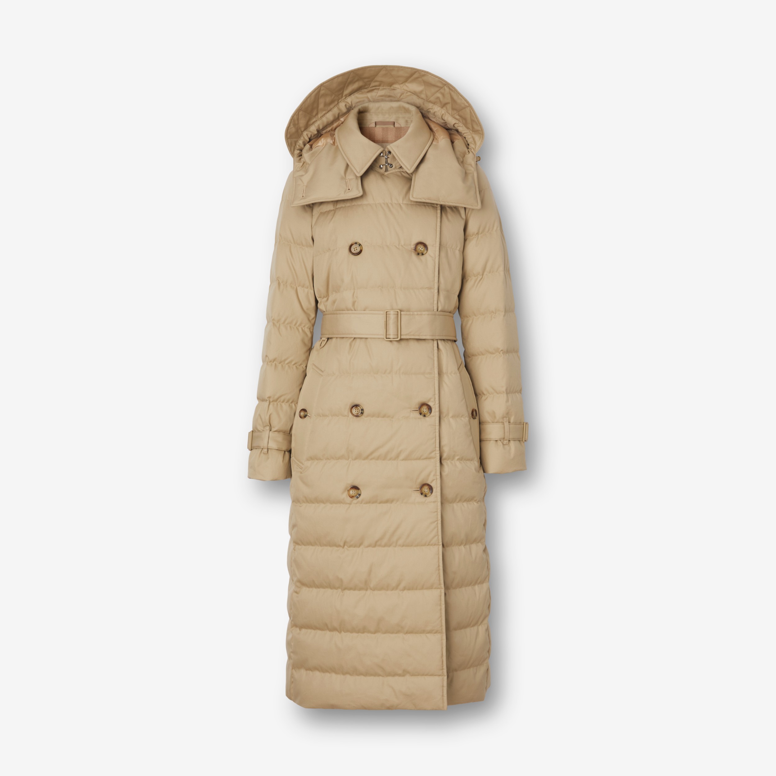 Detachable Hood Cotton Gabardine Puffer Coat in Honey - Women