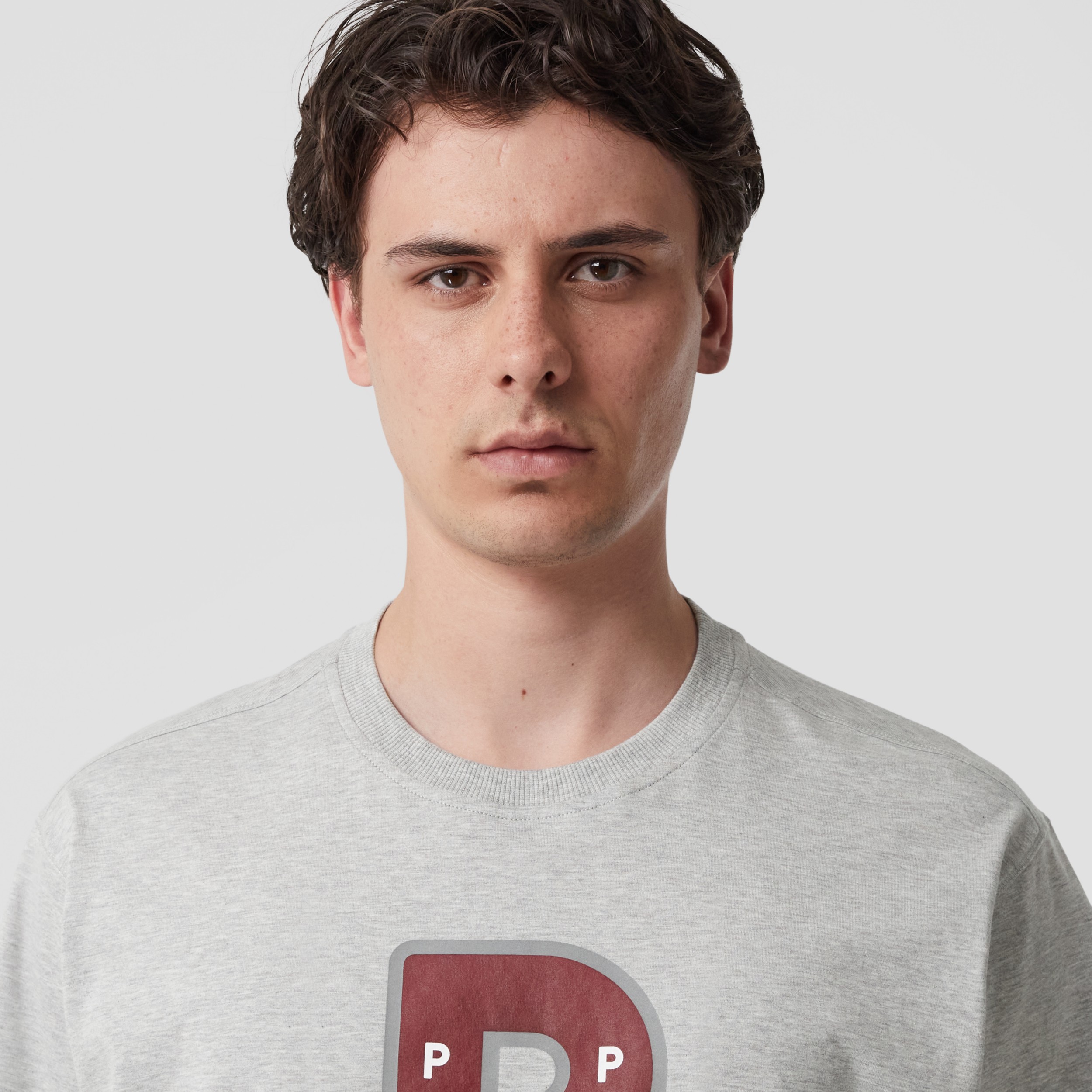 Letter Graphic Cotton T-shirt in Pale Grey Melange - Men | Burberry®  Official