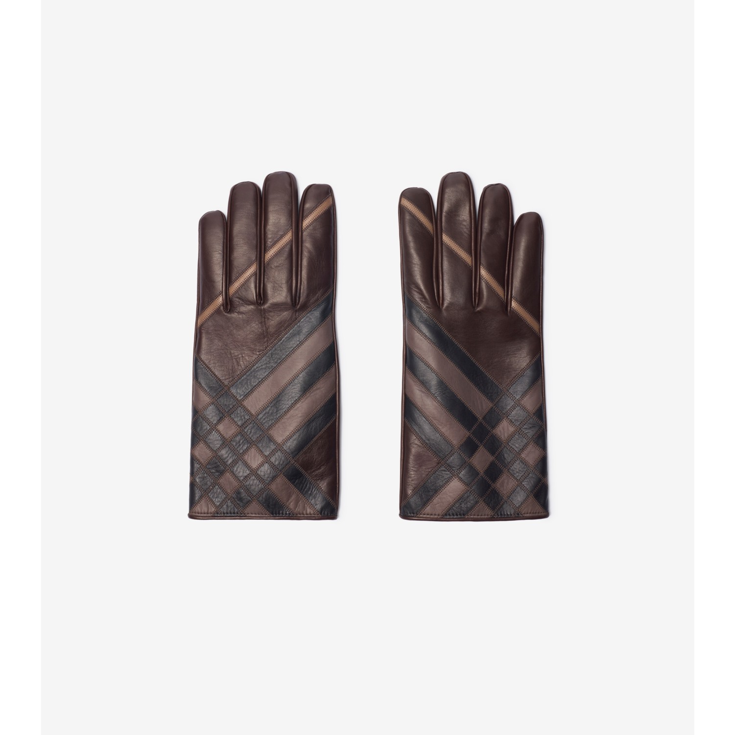 Check Intarsia Leather Gloves