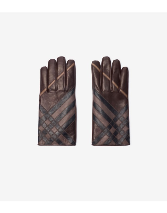 Check Intarsia Leather Gloves