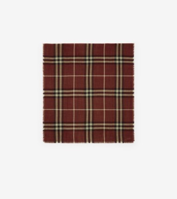 Wide Reversible Check Wool Silk Scarf in Vineyard red | Burberry