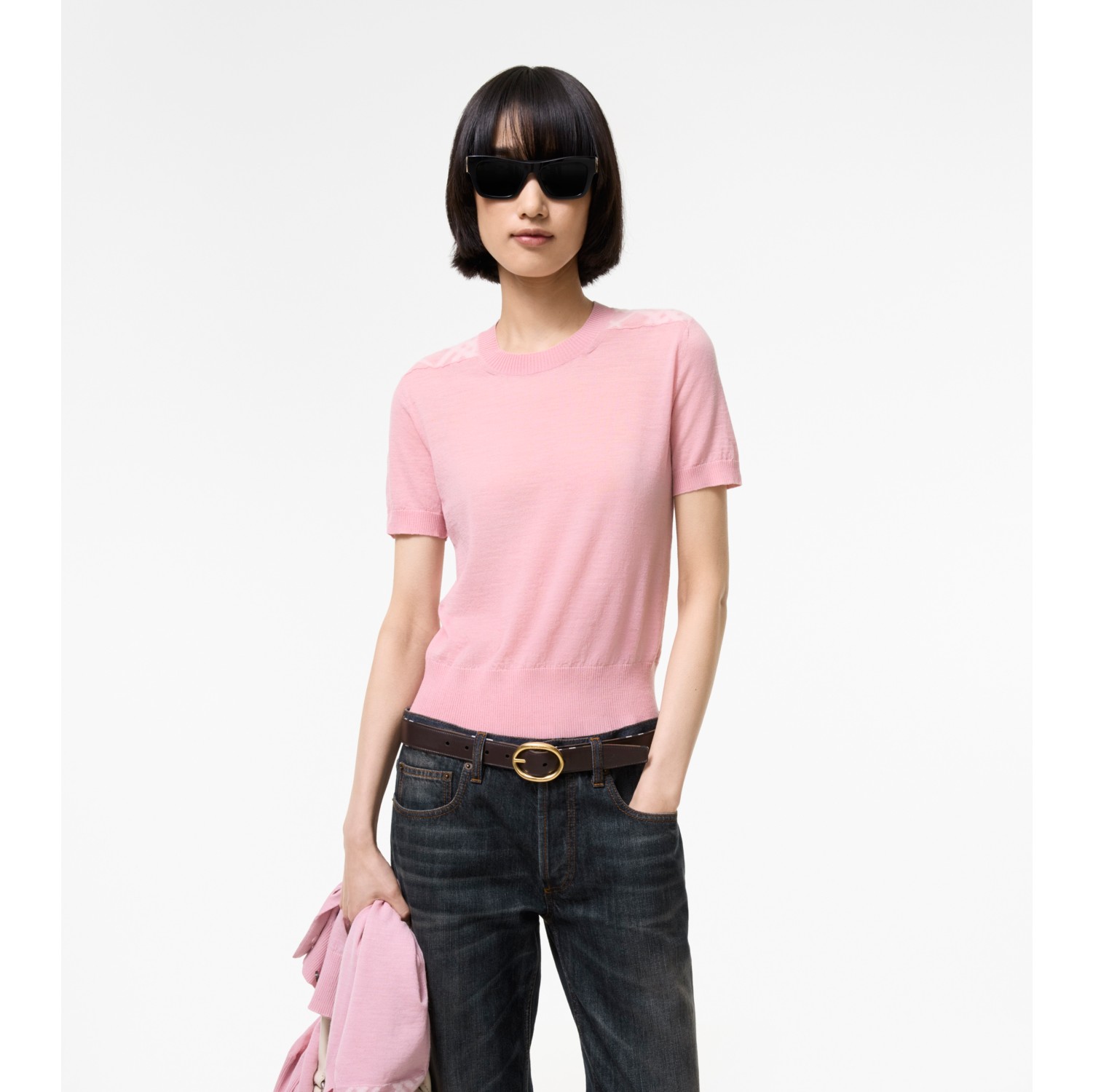 Check Panel Wool Silk Top