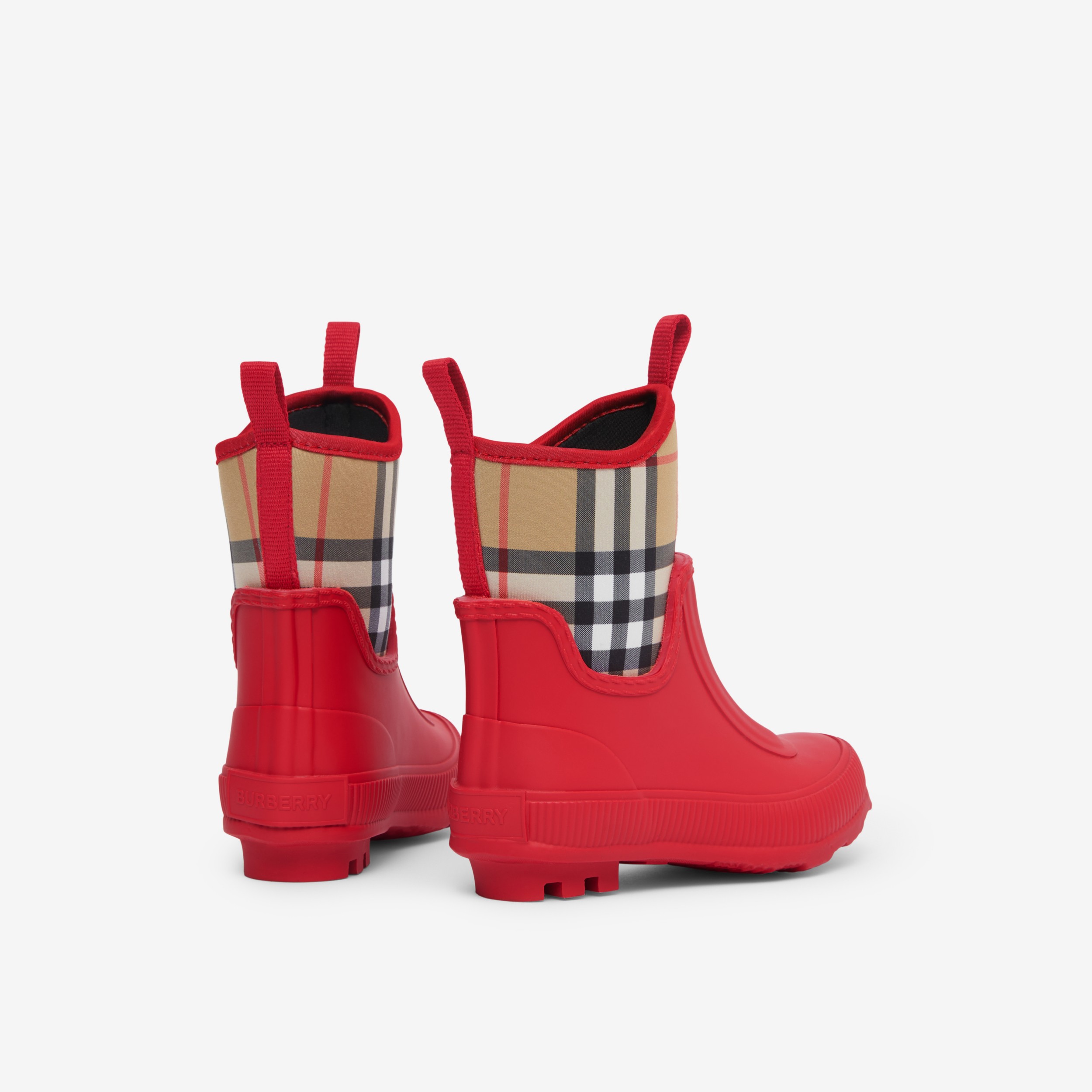 Vintage Check Neoprene and Rubber Rain Boots in Bright Red Children