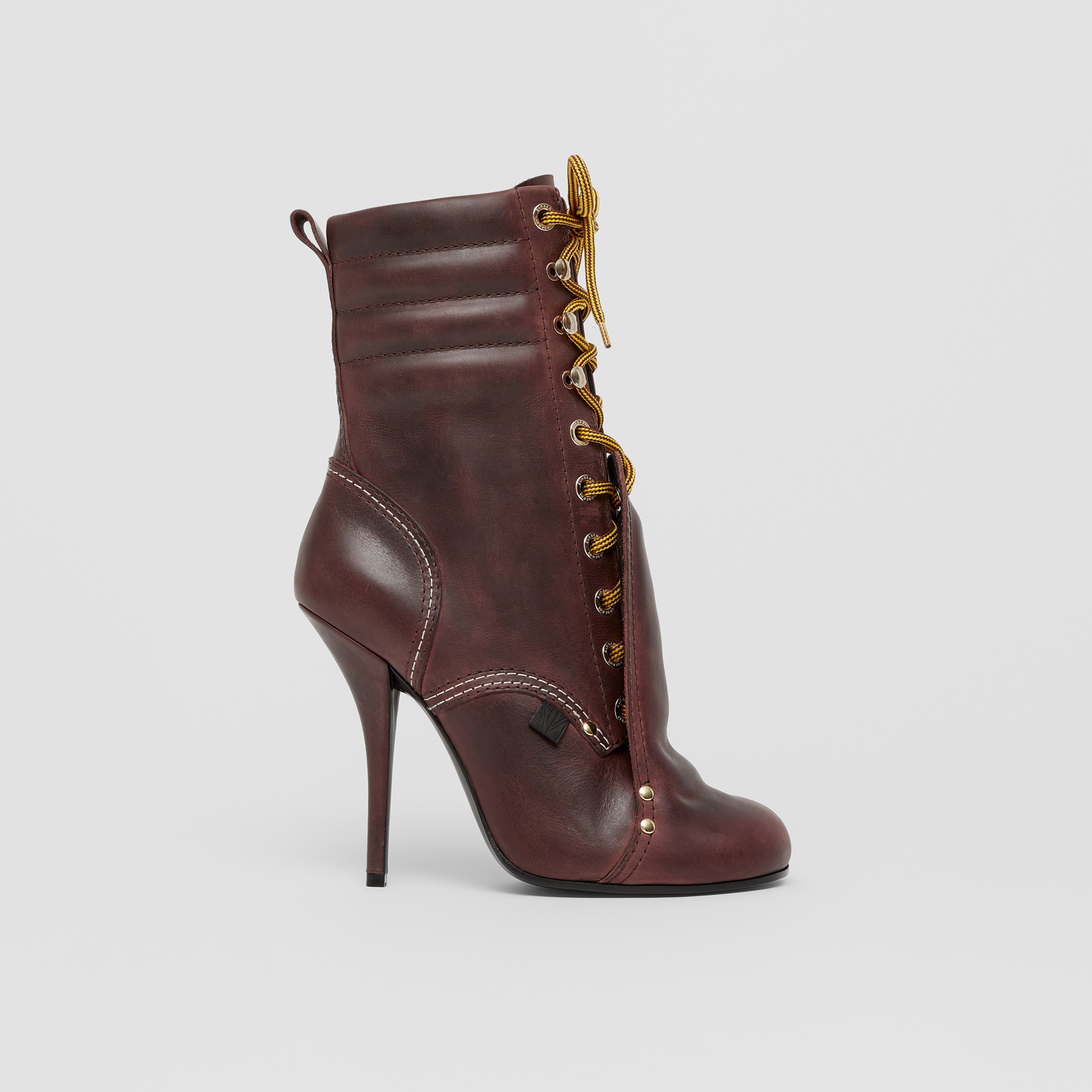 Lace Guard Detail Leather Boots in Dark Rust - Women | Burberry® Official - 1