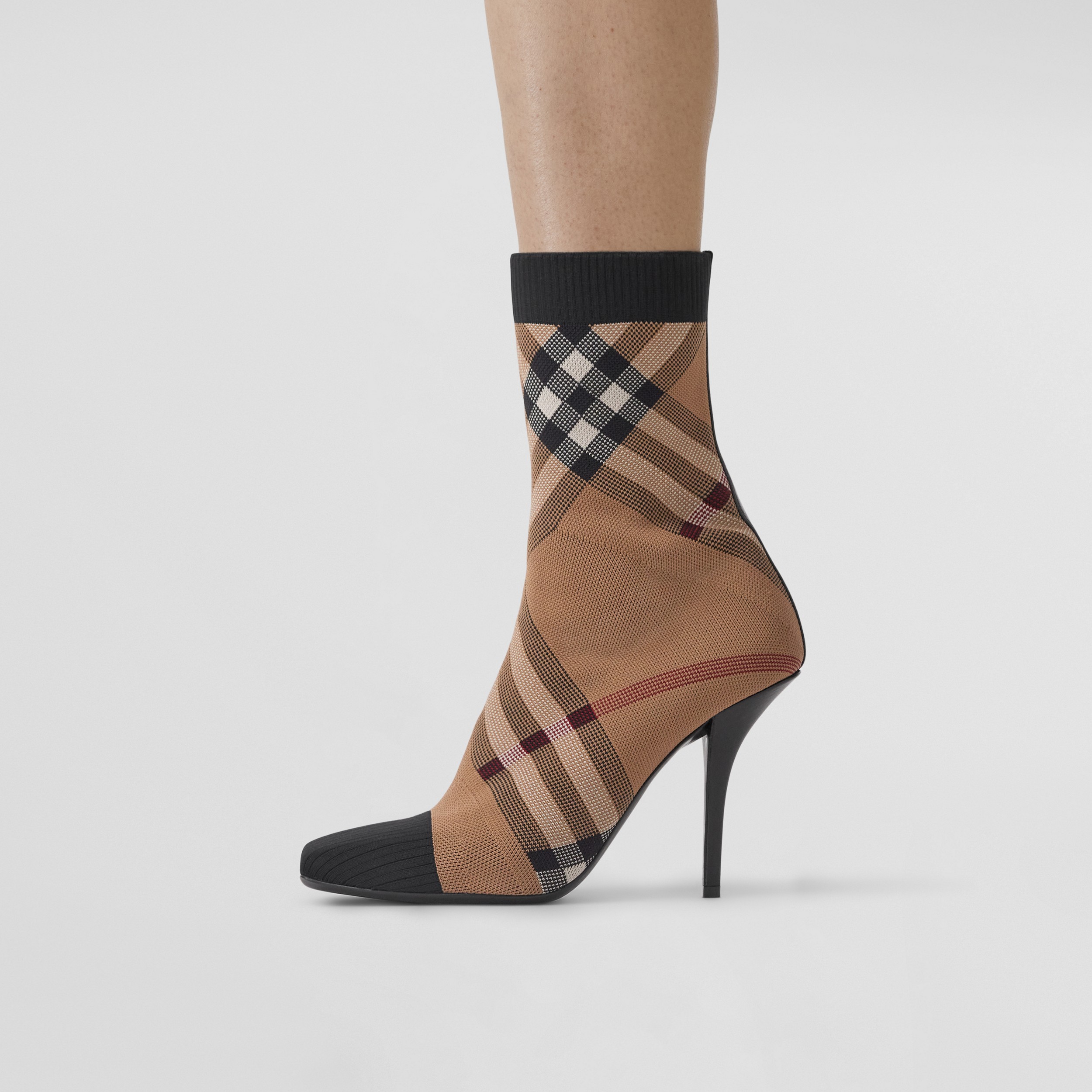 Knitted Check Sock Boots in Birch Brown - Women | Burberry® Official - 3