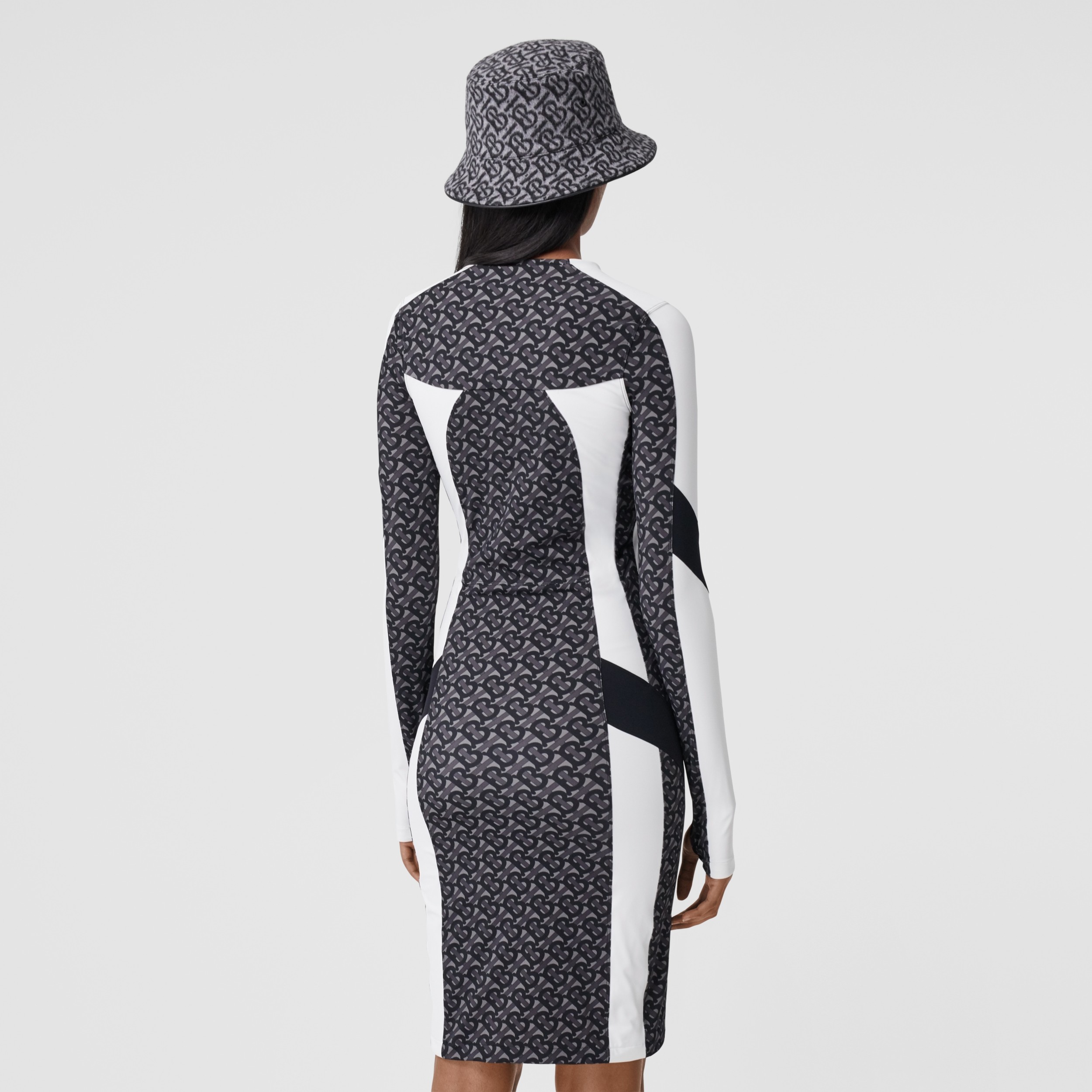 Colour Block Monogram Print Stretch Jersey Dress in Graphite - Women ...