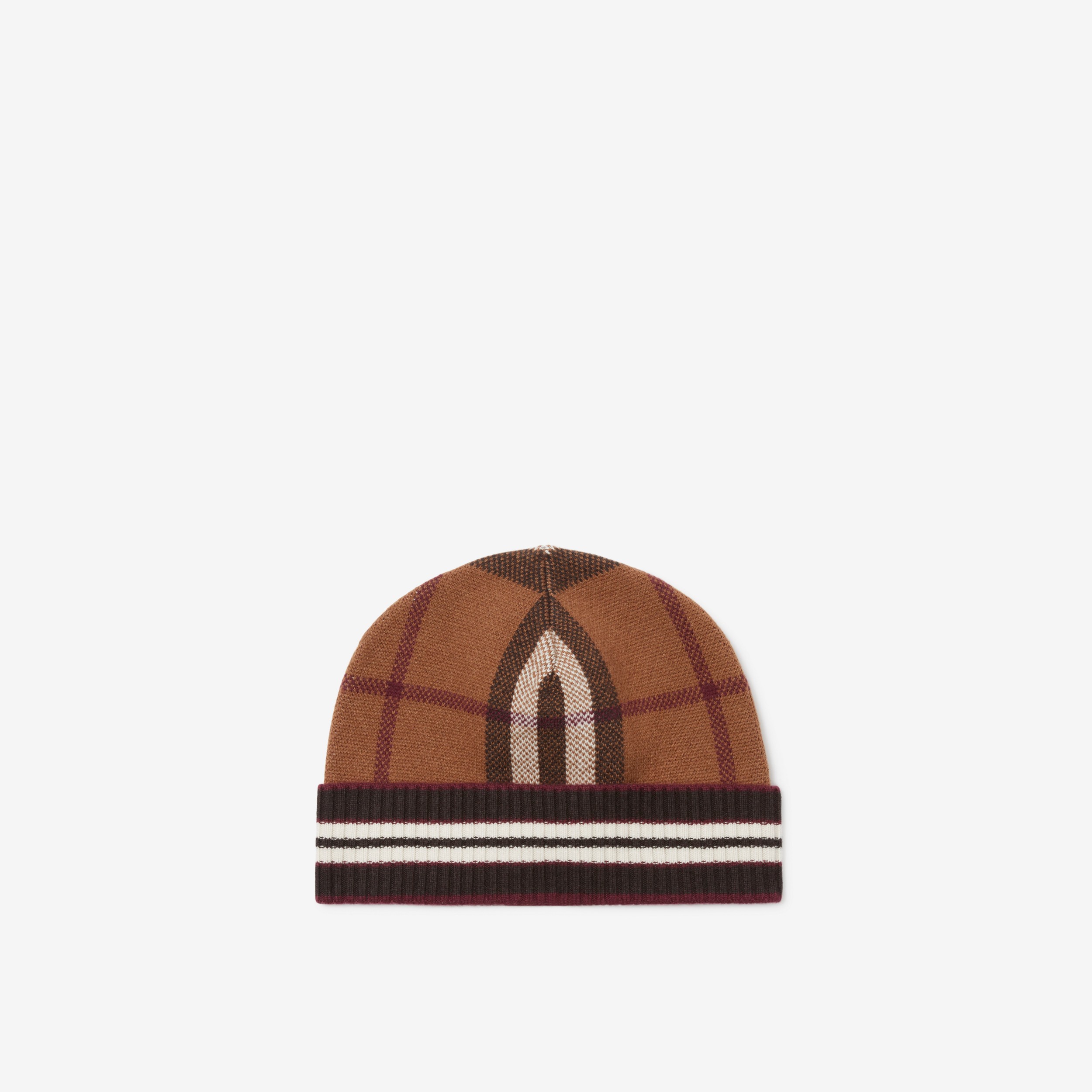 Check and Stripe Cashmere Beanie in Dark Birch Brown | Burberry® Official - 2