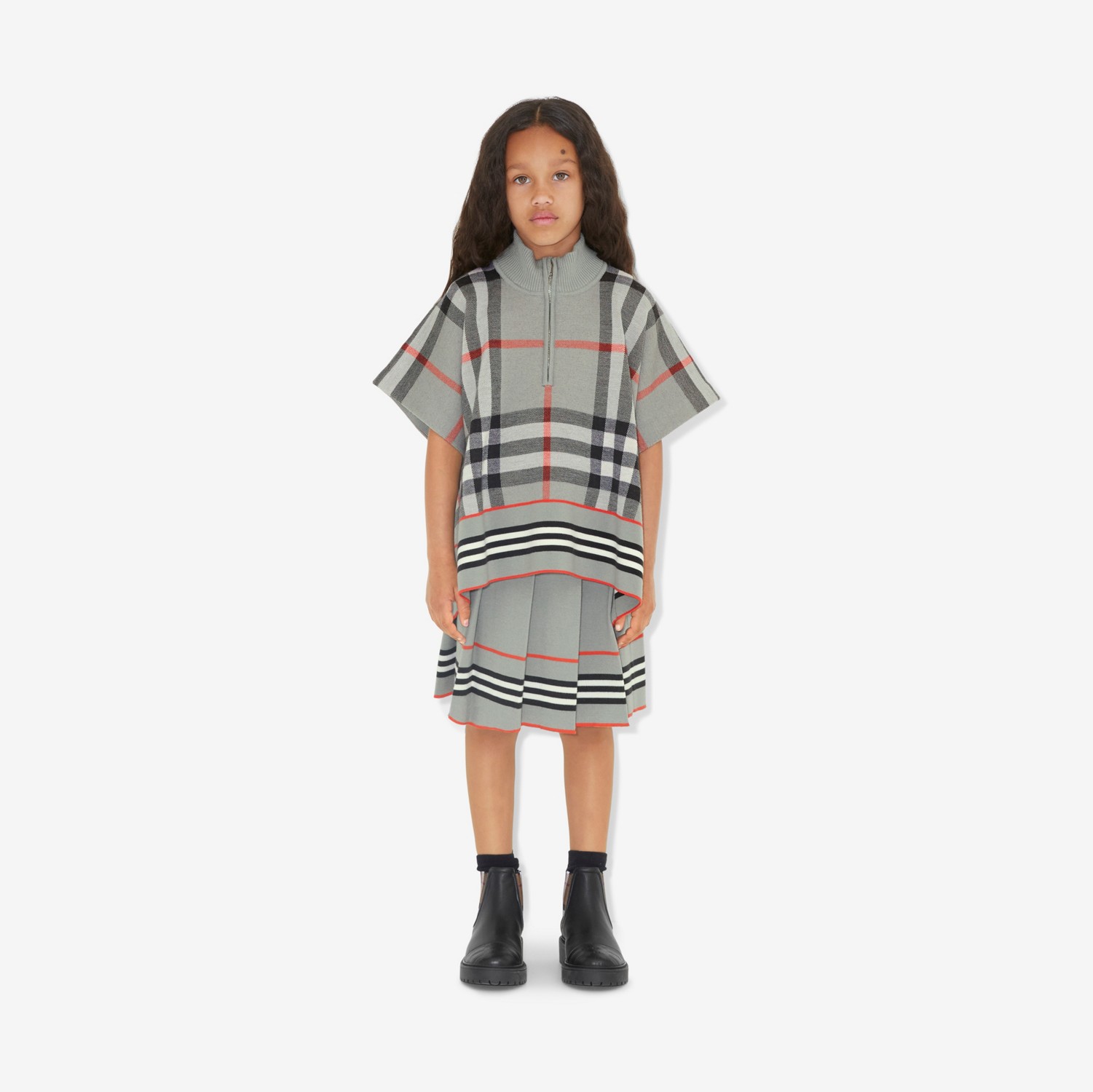标志性条纹标志性条纹羊毛混纺半裙 (冷炭灰色) | Burberry® 博柏利官网