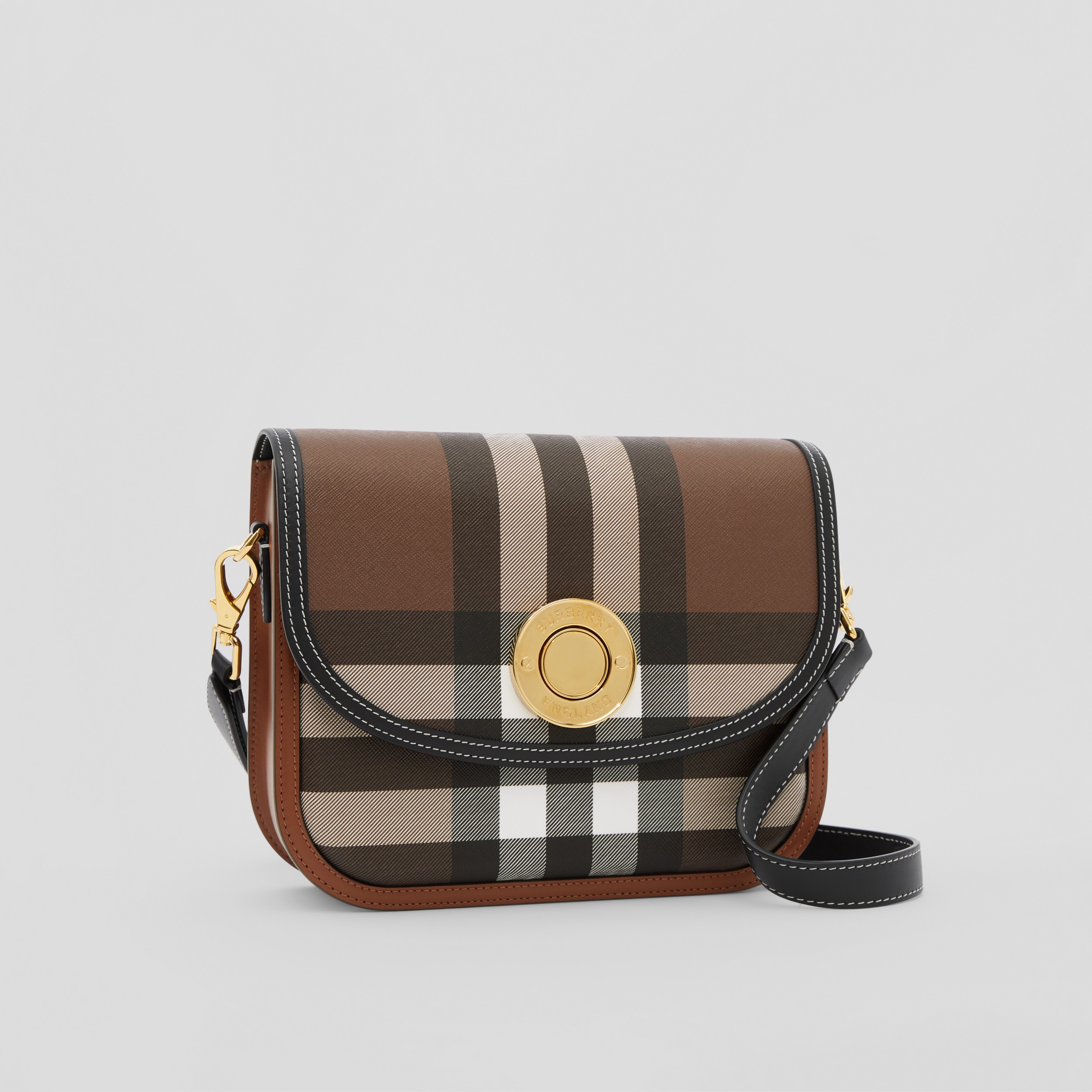 Check and Leather Medium Elizabeth Bag in Dark Birch Brown - Women | Burberry® Official - 4
