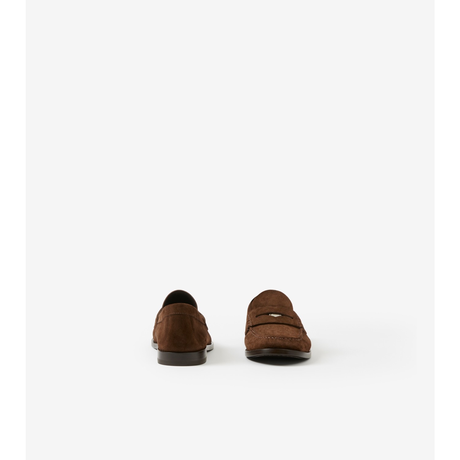 Coin Detail Suede Penny Loafers in Dark Brown - Men | Burberry® Official