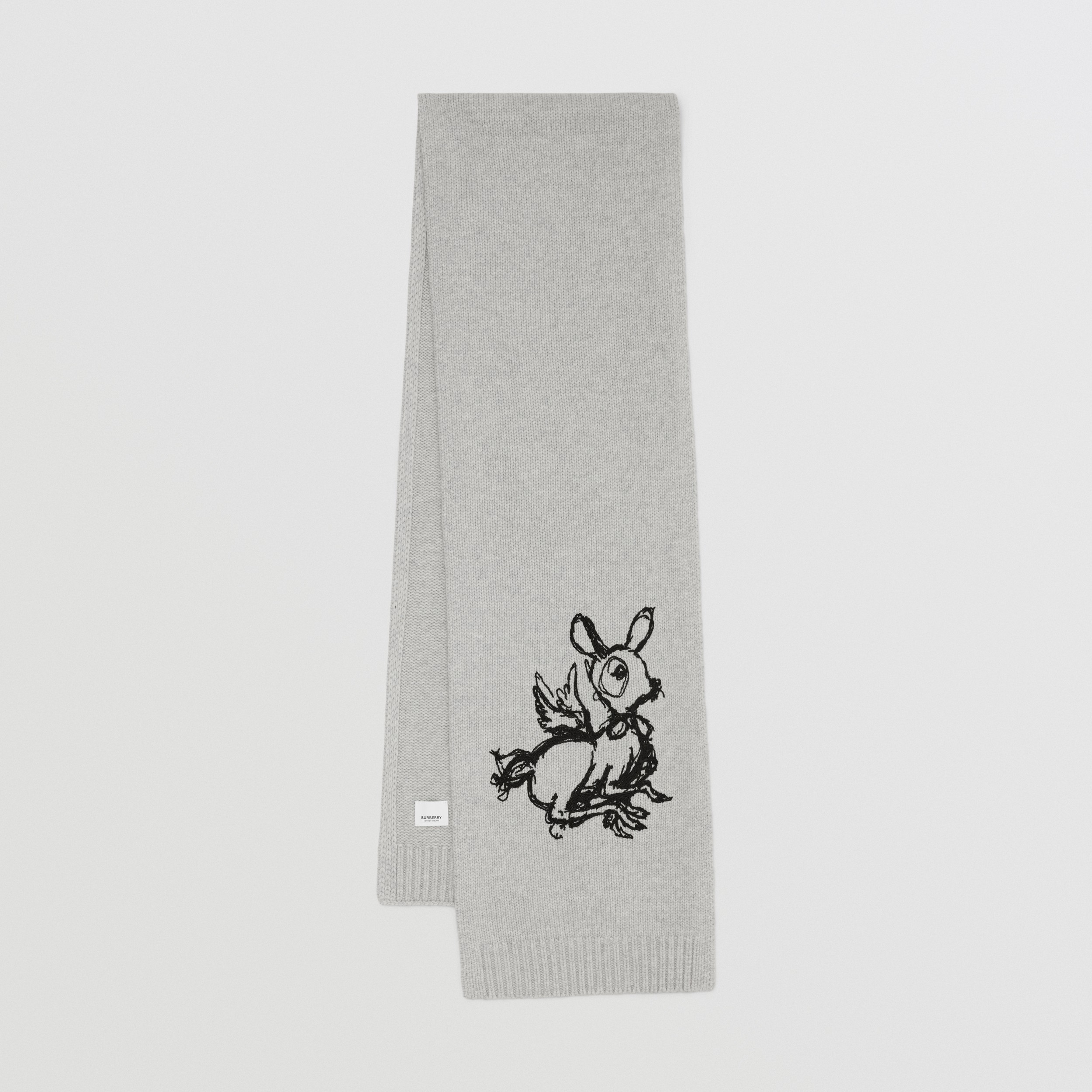 Deer Graphic Wool Cashmere Scarf in Light Pewter Melange | Burberry® Official - 1