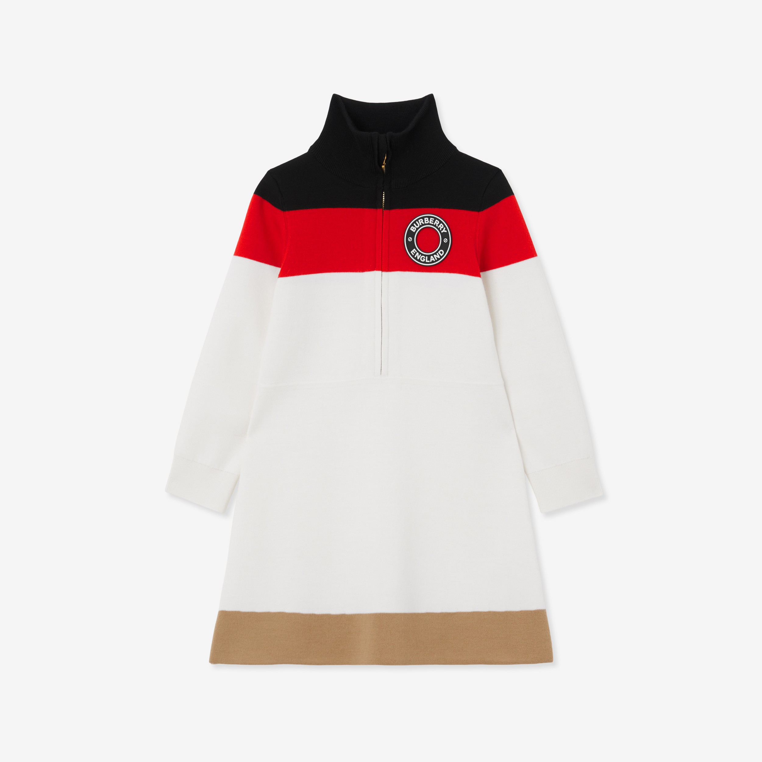 Logo Graphic Appliqué Wool Blend Dress in Ivory | Burberry® Official - 1
