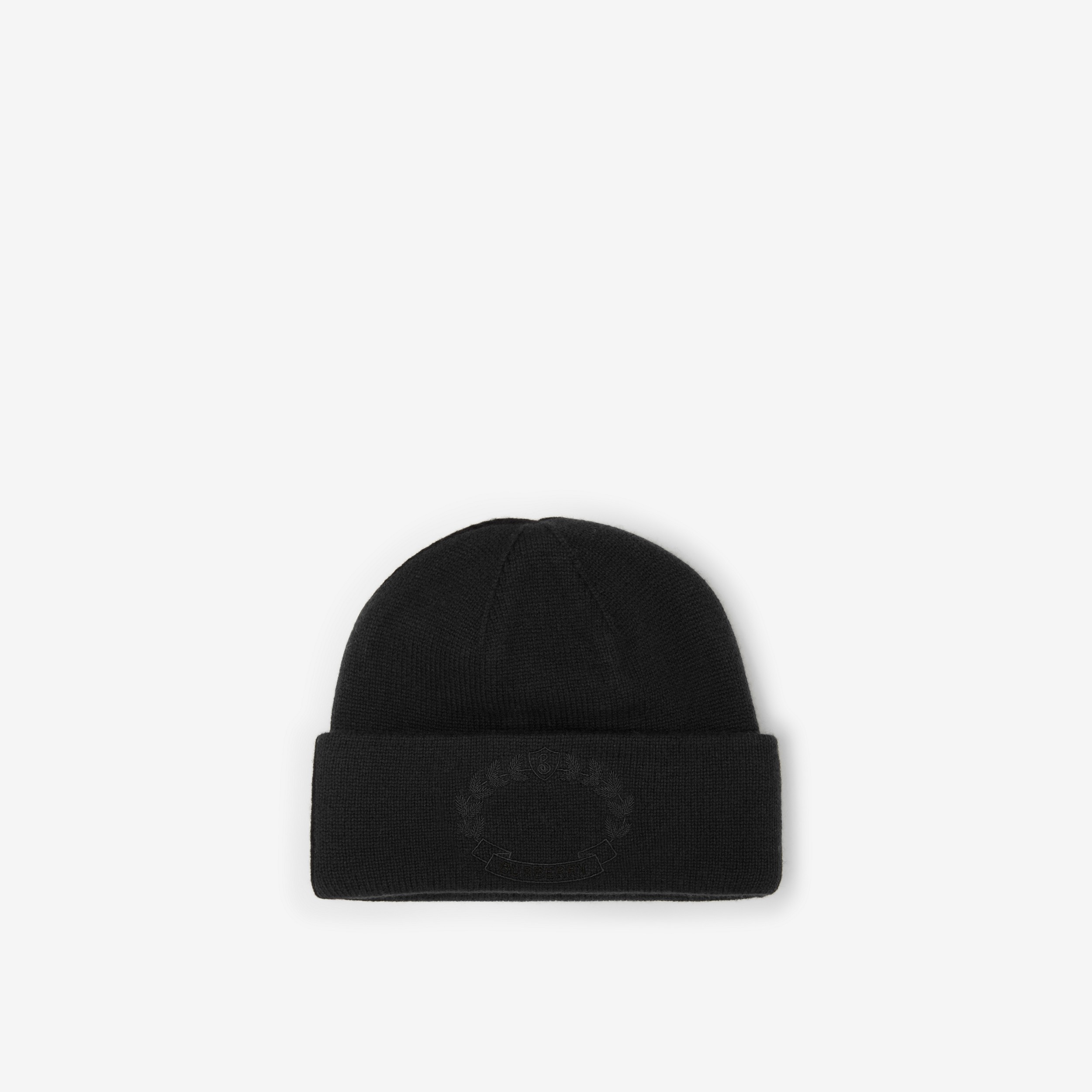 Oak Leaf Crest Cashmere Beanie in Black | Burberry® Official - 1