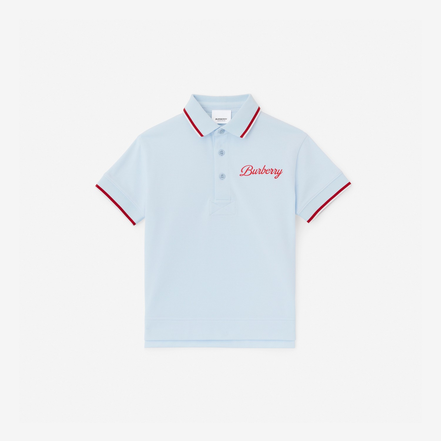 Logo Script Print Cotton Piqué Polo Shirt in Pale Blue - Children | Burberry® Official