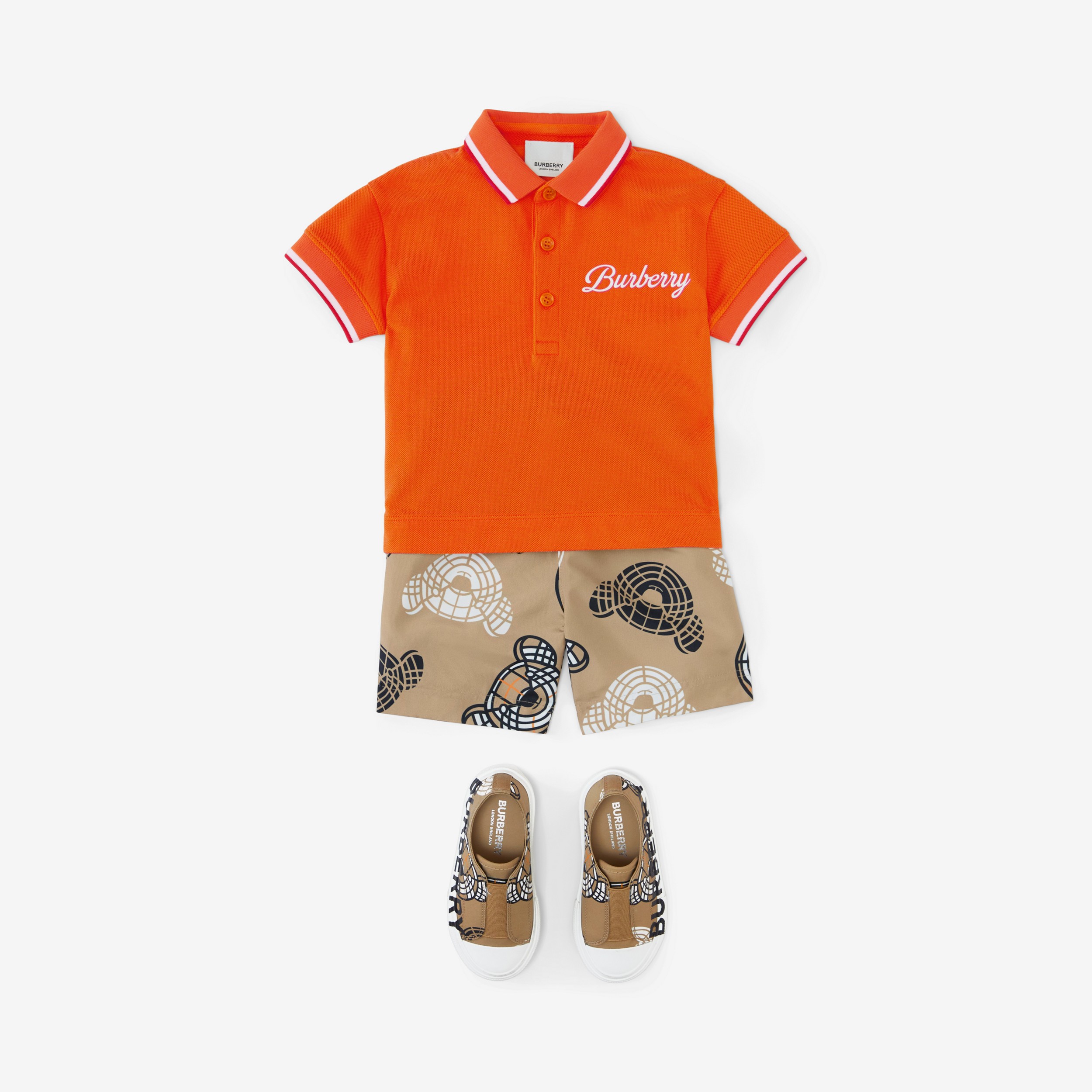 Logo Script Print Cotton Piqué Polo Shirt in Light Coral Orange - Children | Burberry® Official - 3