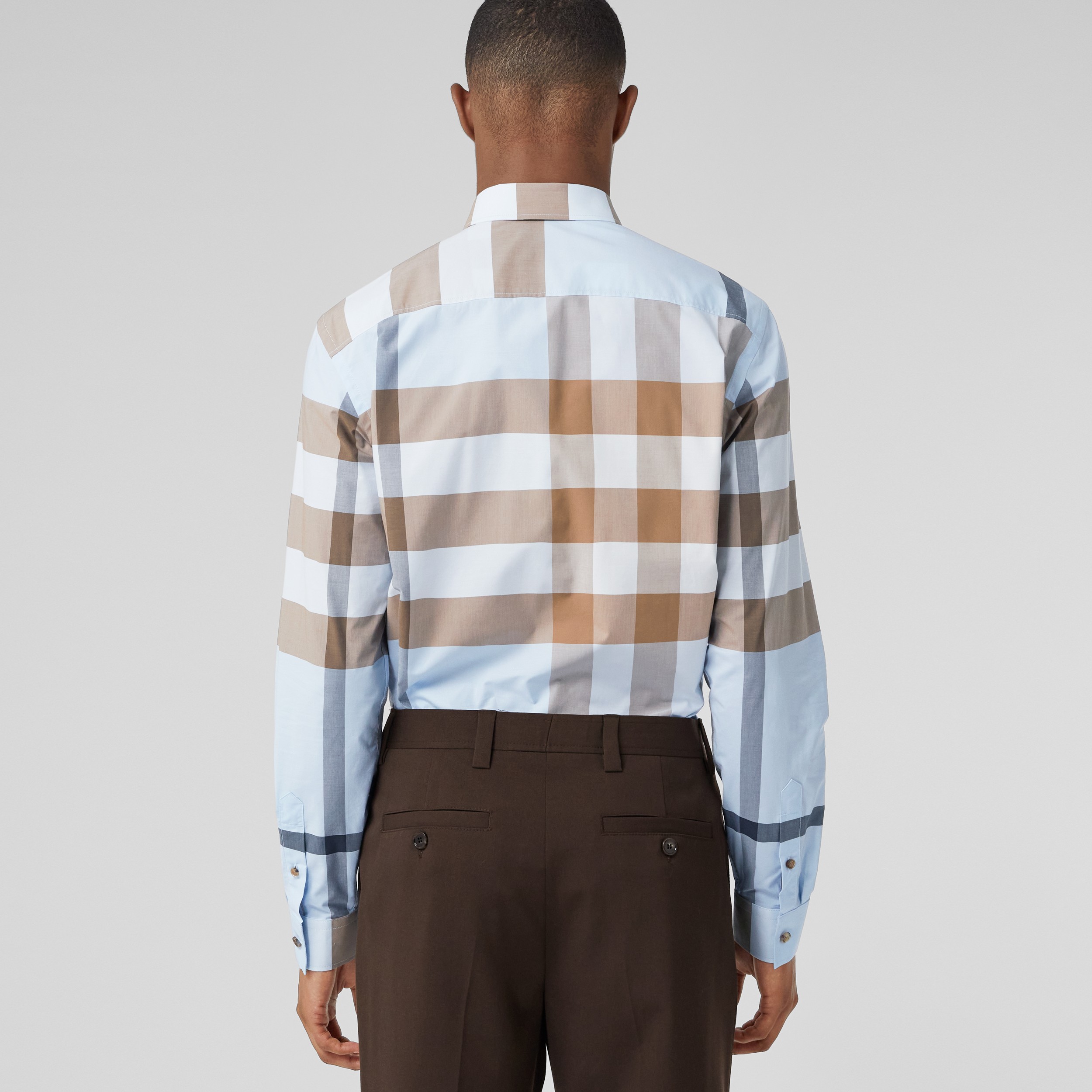 Camisa de popeline de algodão stretch em estampa xadrez de corte slim (Castanho Intenso) - Homens | Burberry® oficial - 3